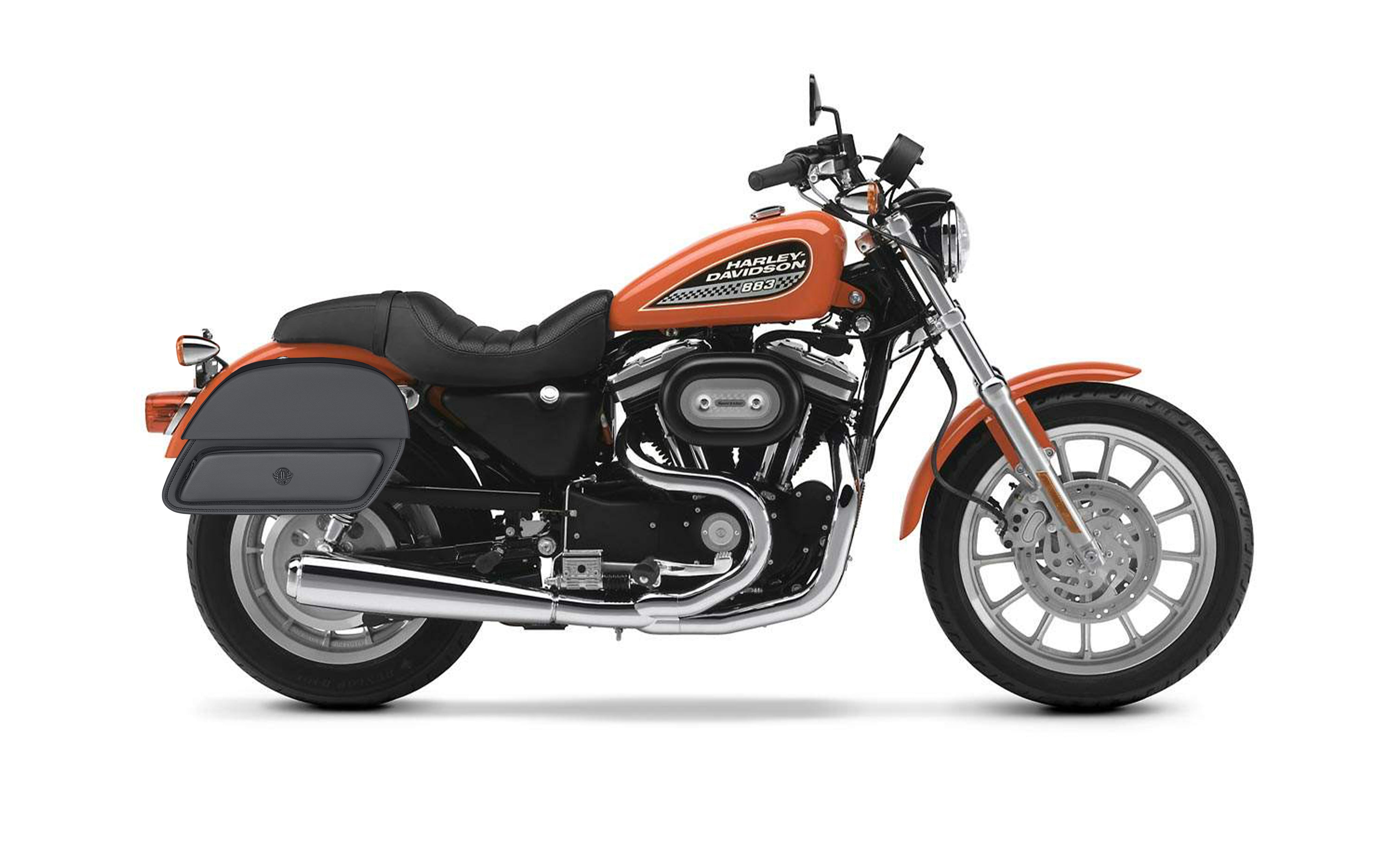 26L - Pantheon Large Shock Cutout Leather Saddlebags for Harley Sportster 883 Low XL883L Bag on Bike @expand