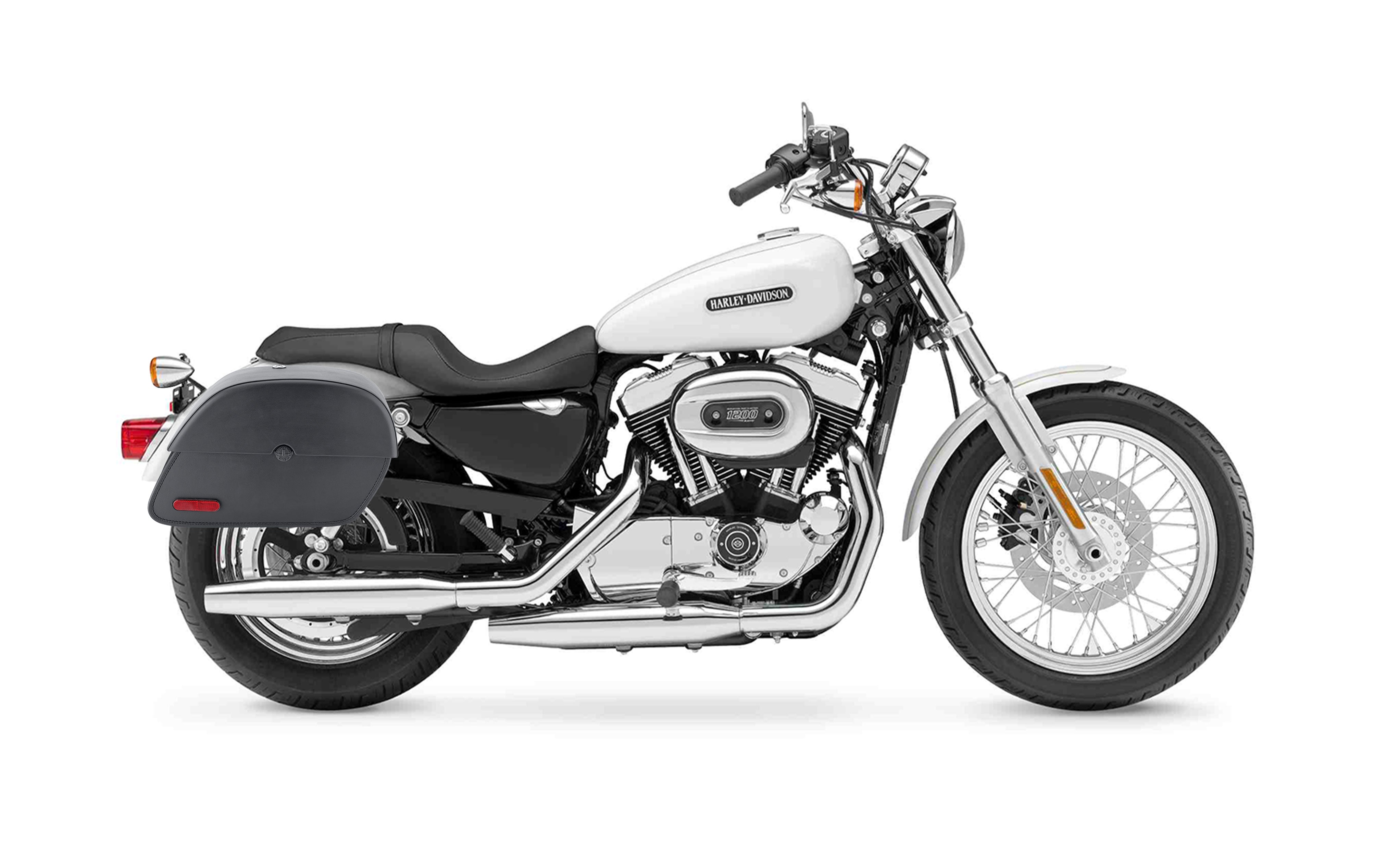 26L - Panzer Large Shock Cutout Leather Saddlebags for Harley Sportster 1200 Low XL1200L Bag on Bike @expand