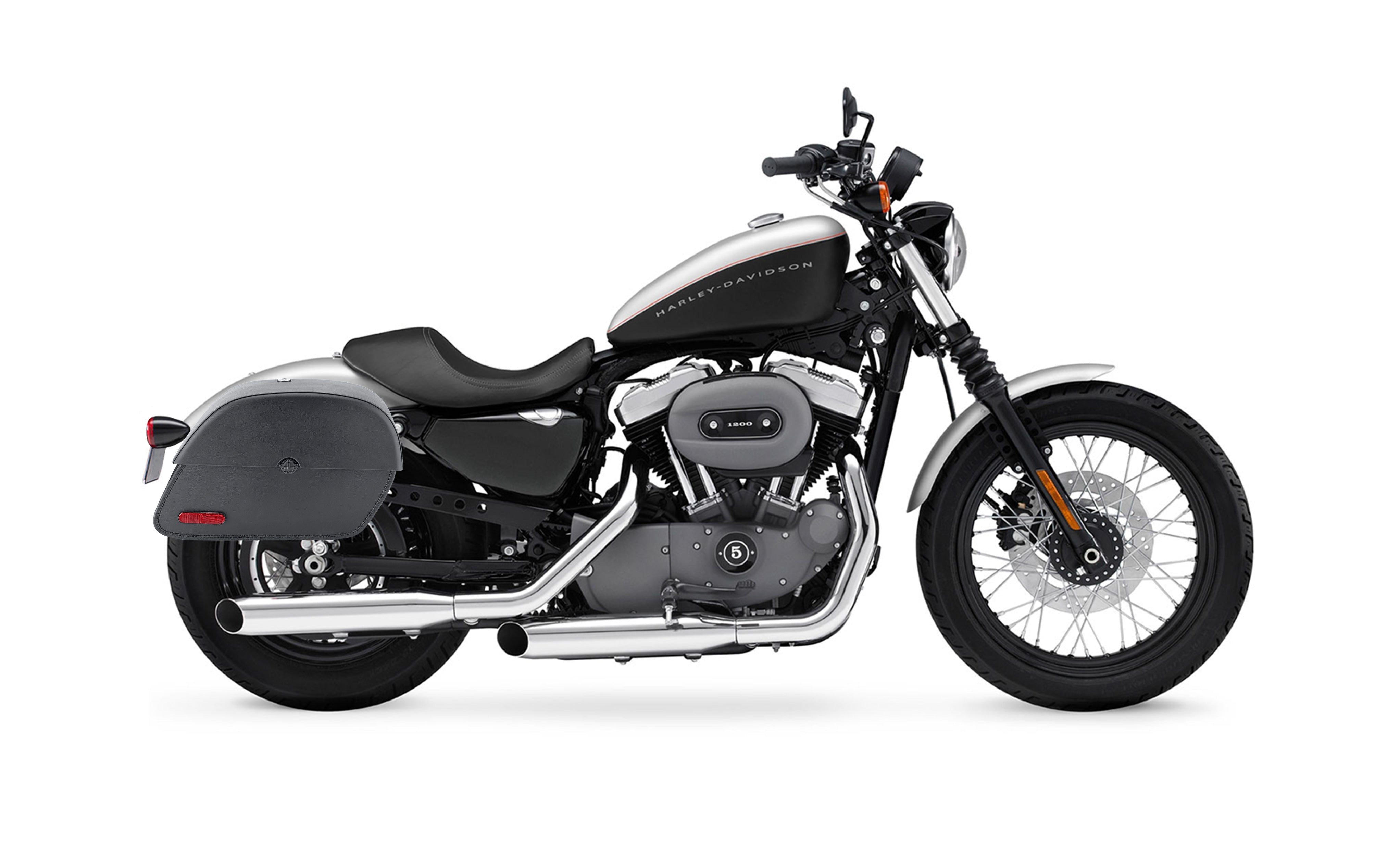 26L - Panzer Large Shock Cutout Leather Saddlebags for Harley Sportster 1200 Nightster XL1200N Bag on Bike @expand