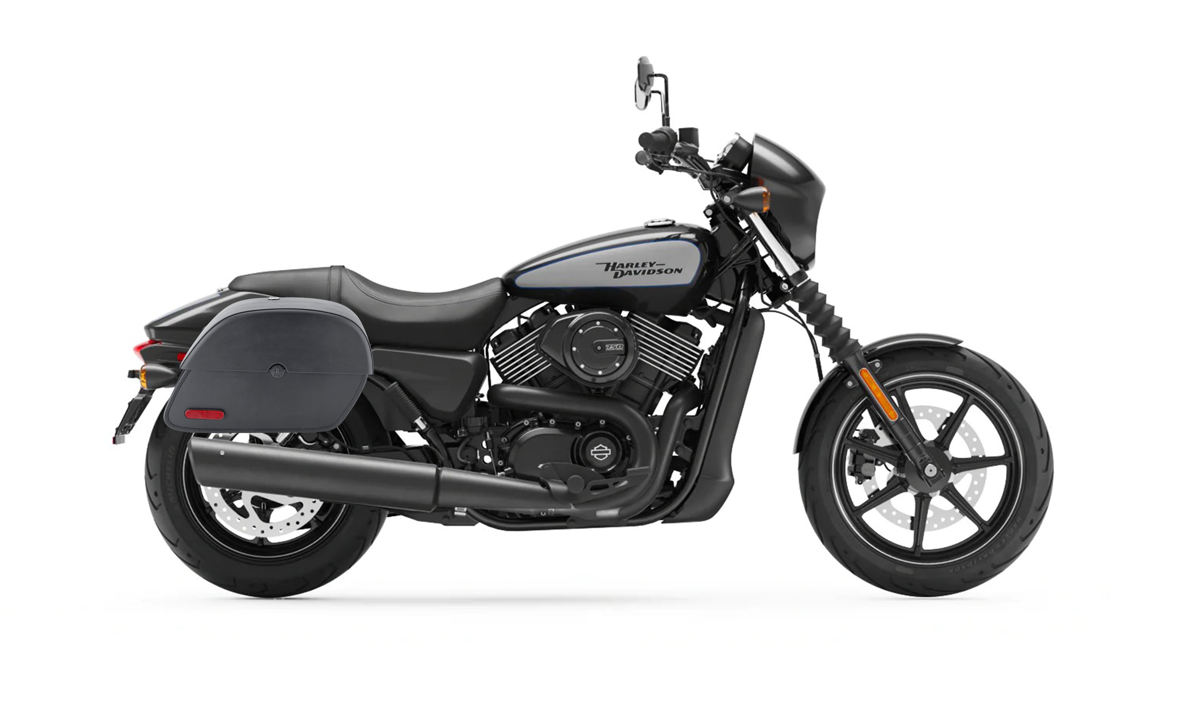 26L - Panzer Large Shock Cutout Leather Saddlebags for Harley Street 750 XG750 Bag on Bike @expand