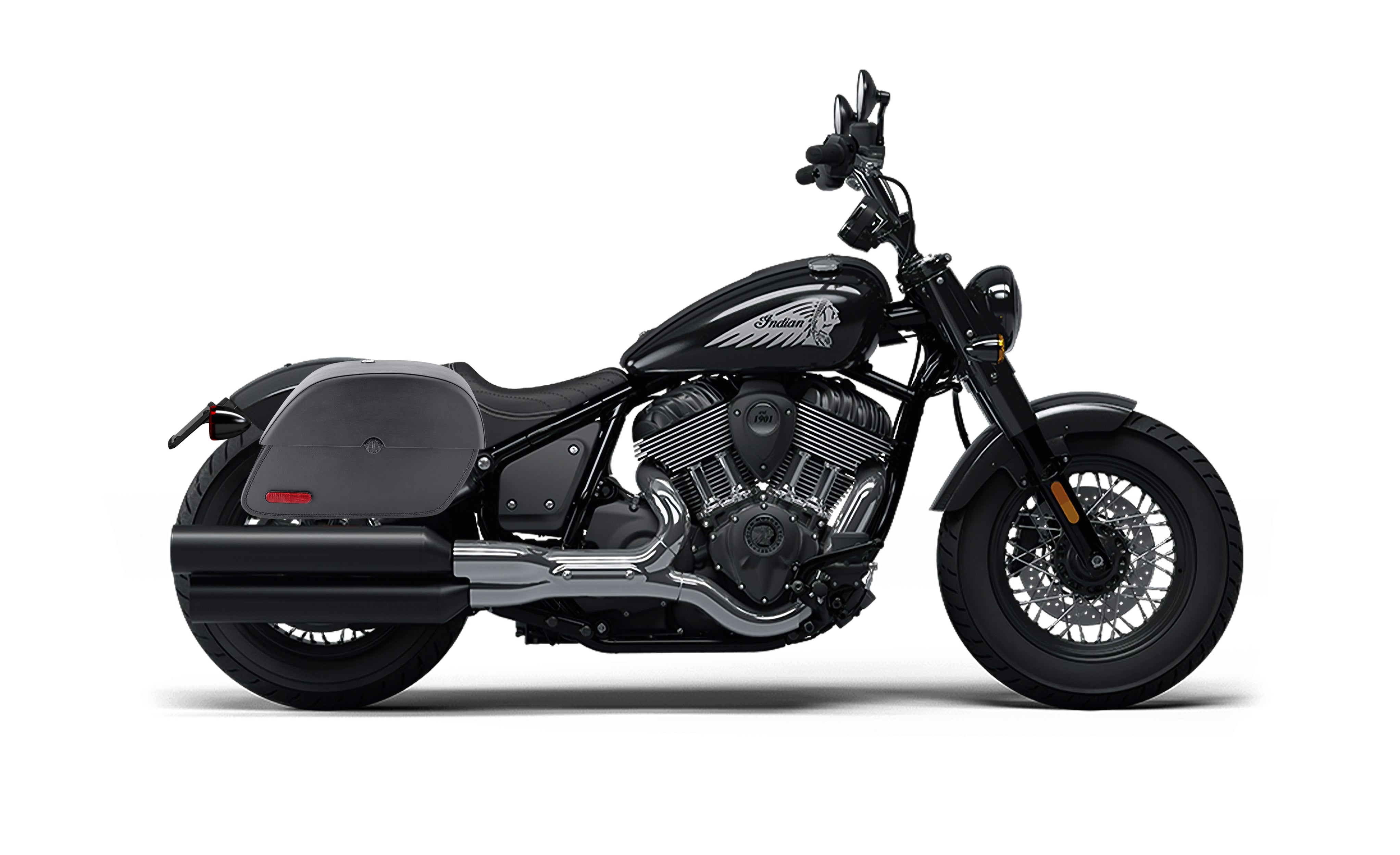 32L - Panzer Large Shock Cutout Indian Chief Bobber Motorcycle Saddlebags Bag on Bike @expand