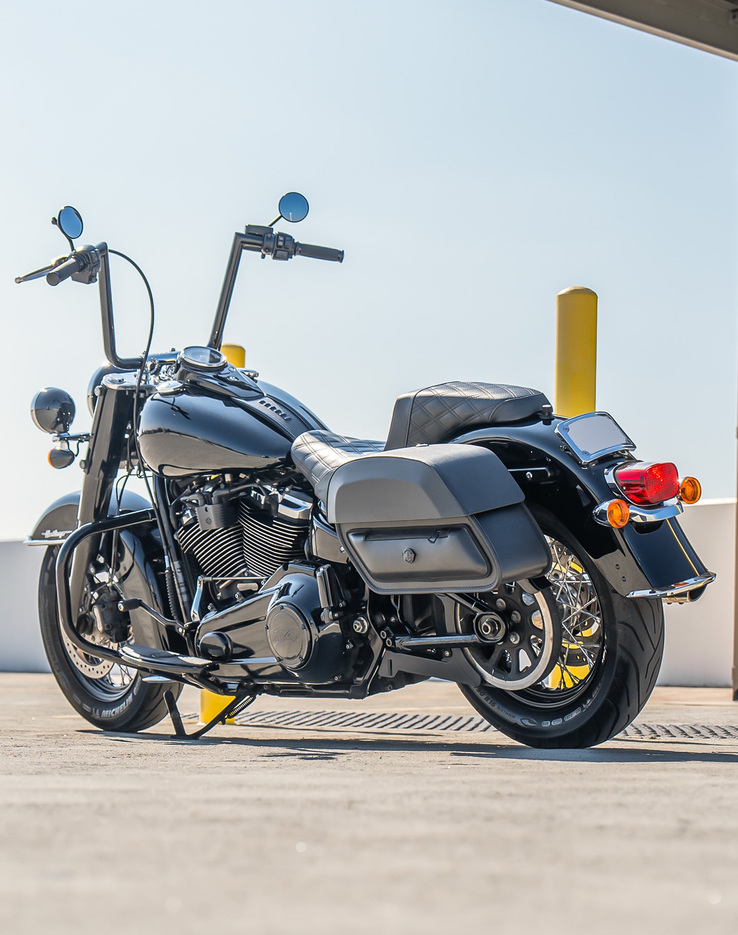 28L - Pantheon Medium Quick Mount Motorcycle Saddlebags For Harley Softail Heritage FLHC/S Lifestyle