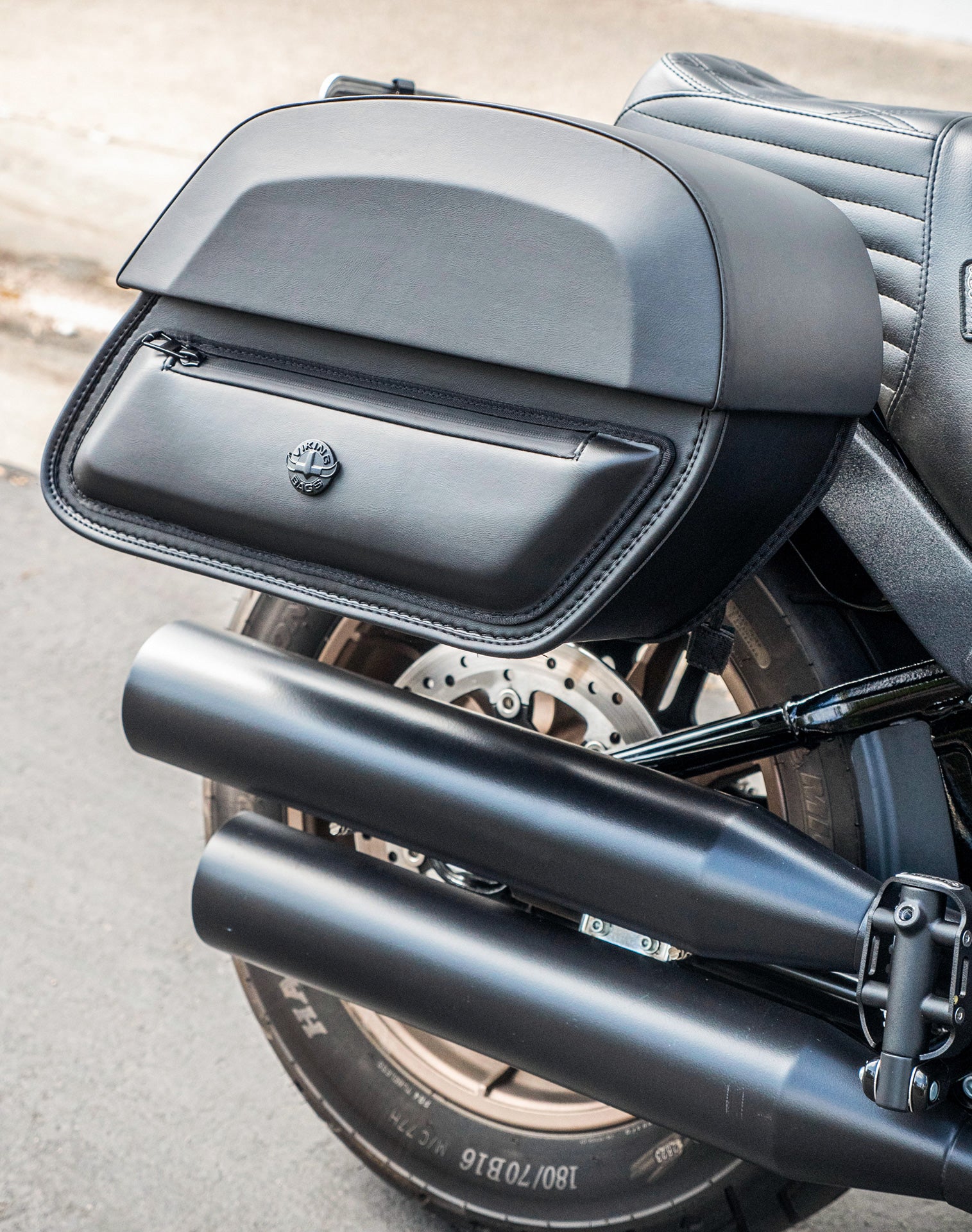 28L - Pantheon Medium Quick-Mount Motorcycle Saddlebags For Harley Softail Low Rider ST FXLRST v3