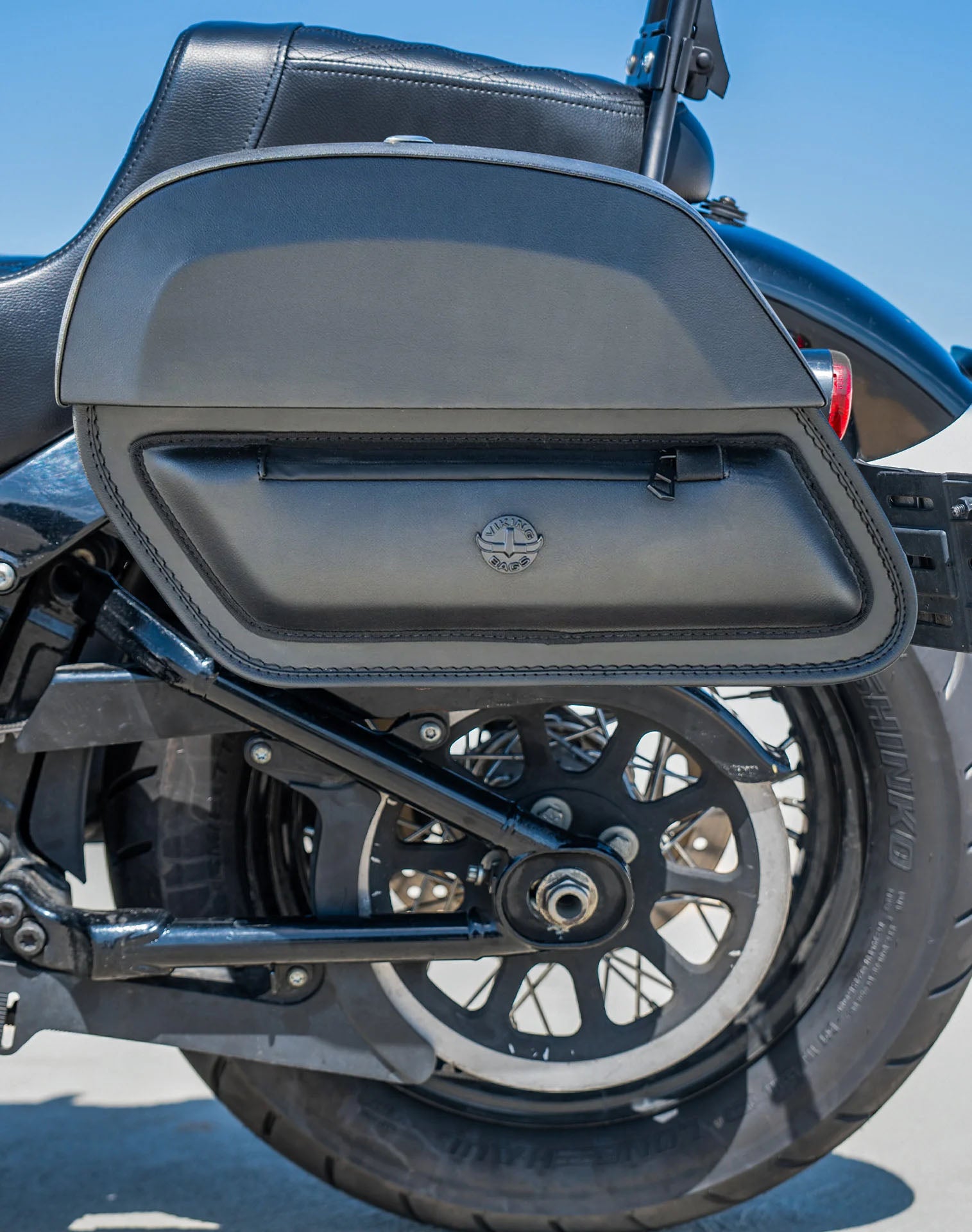 28L - Pantheon Medium Quick Mount Motorcycle Saddlebags For Harley Softail Street Bob FXBB/S Lifestyle