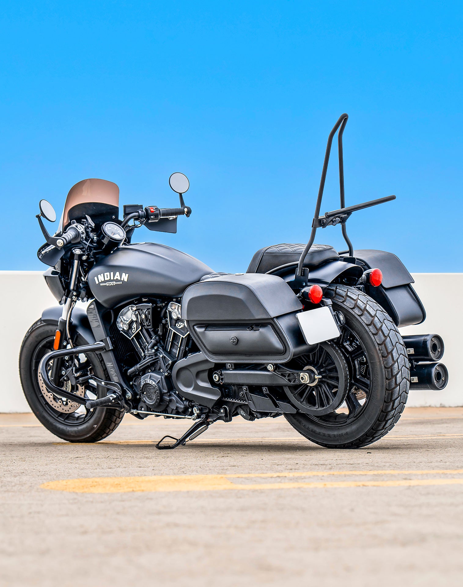 28L - Pantheon Medium Quick Mount Indian Scout Bobber Sixty Motorcycle Saddlebags Vertical Lifestyle
