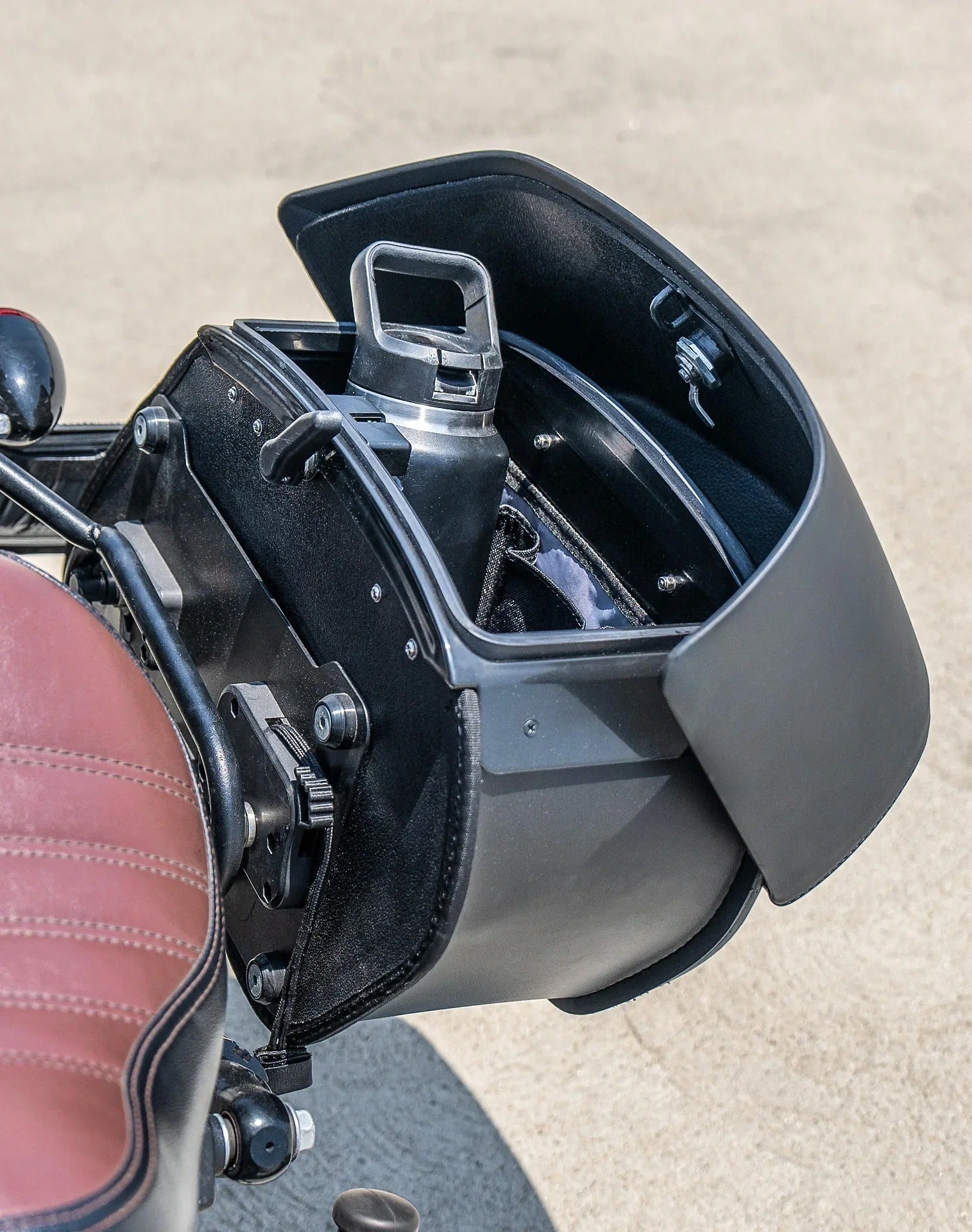28L - Pantheon Medium Quick Mount Indian Scout Bobber Sixty Motorcycle Saddlebags Vertical Lifestyle