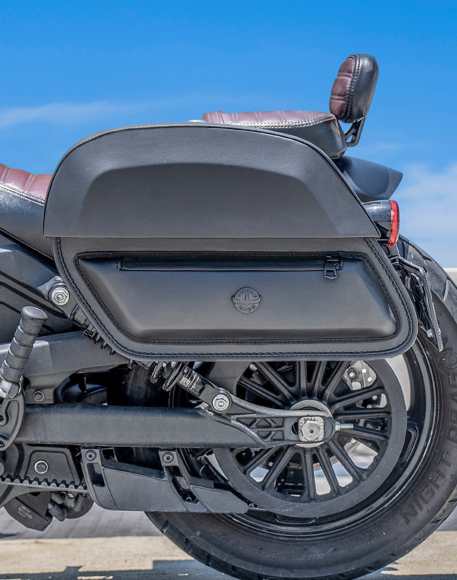 28L - Pantheon Medium Quick Mount Indian Scout Bobber Twenty Motorcycle Saddlebags Lifestyle