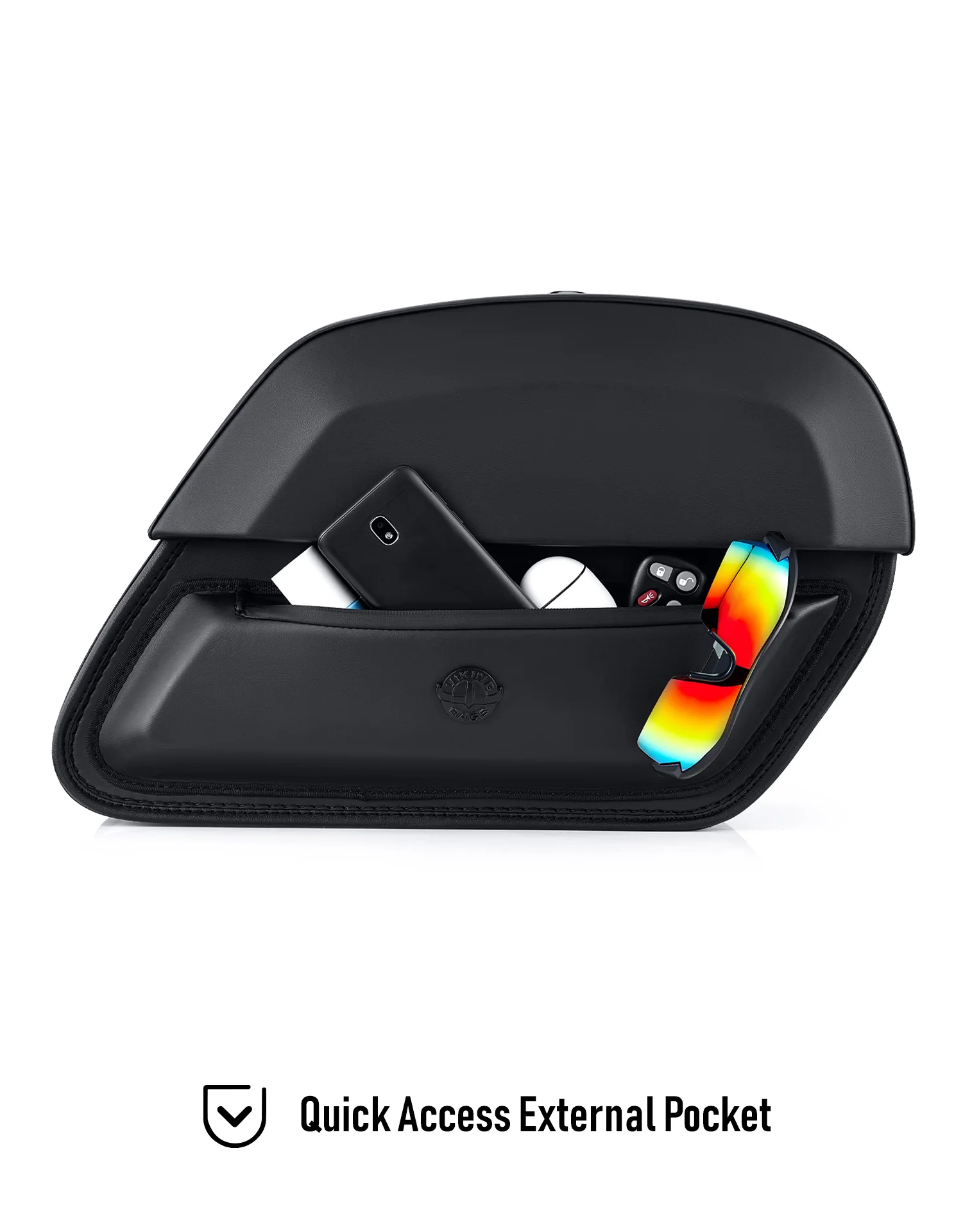 28L - Pantheon Medium Triumph America Leather Motorcycle Saddlebags External Pockets