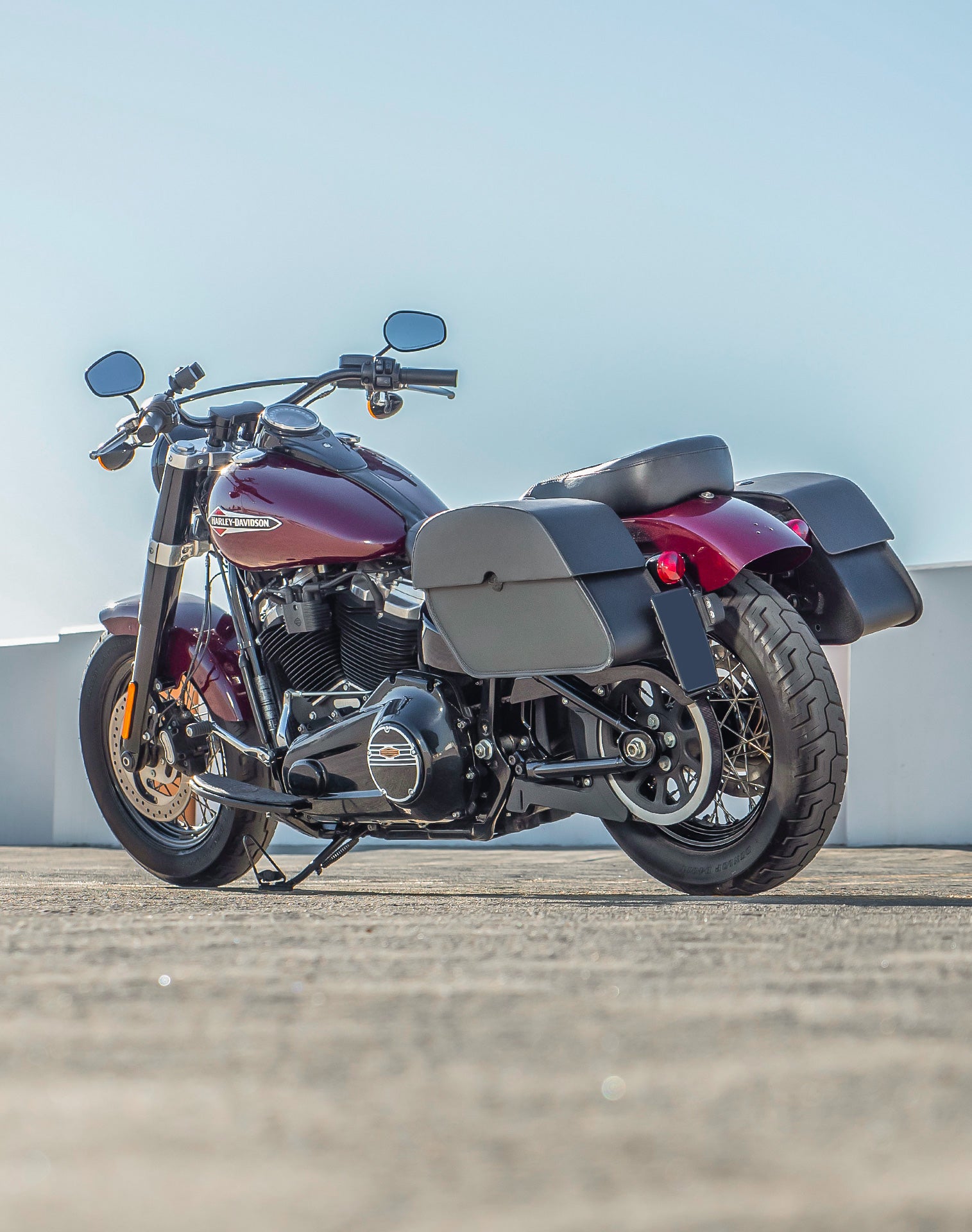 28L - Panzer Medium Quick Mount Leather Saddlebags For Harley Softail Slim FLSL v1