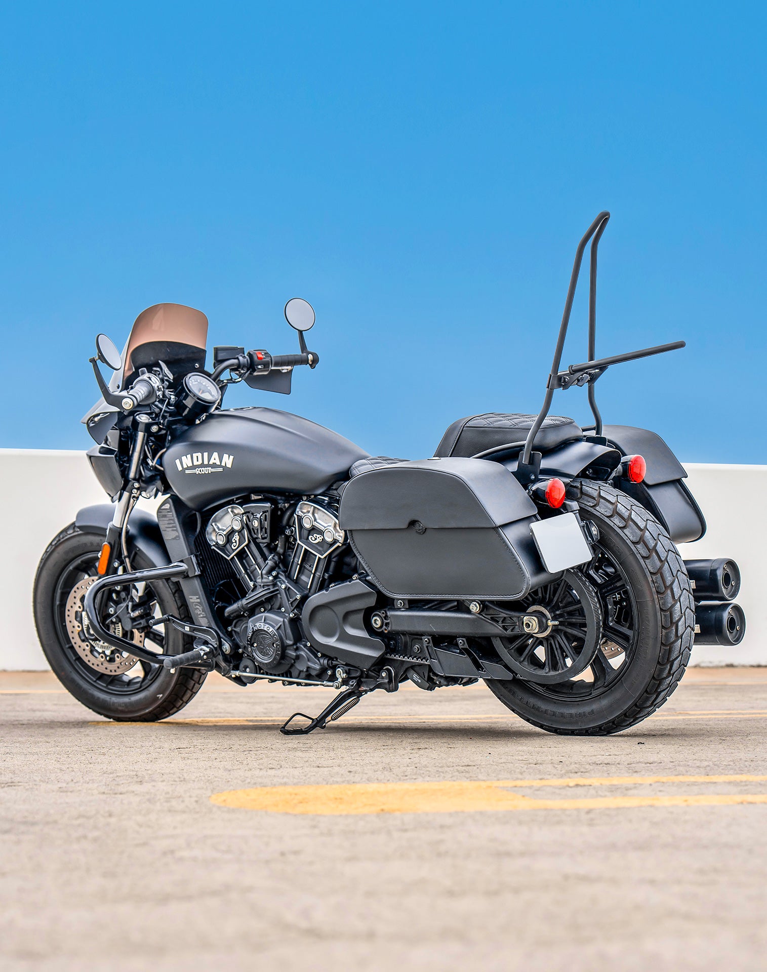 28L - Panzer Medium Quick Mount Indian Scout Bobber Leather Saddlebags