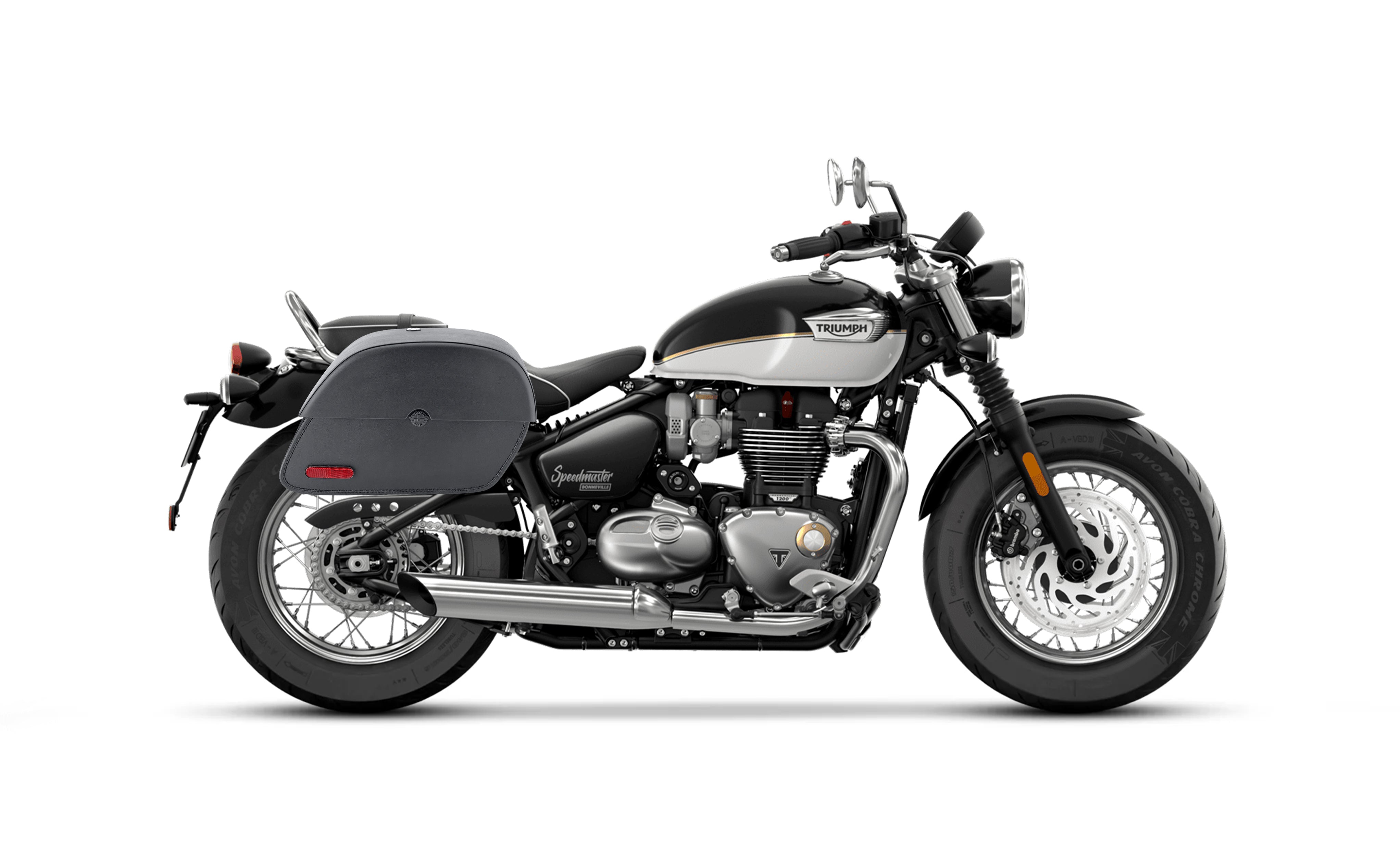 28L - Panzer Medium Quick Mount Triumph Bonneville Speedmaster 2018+ Leather Saddlebags Bag on Bike @expand