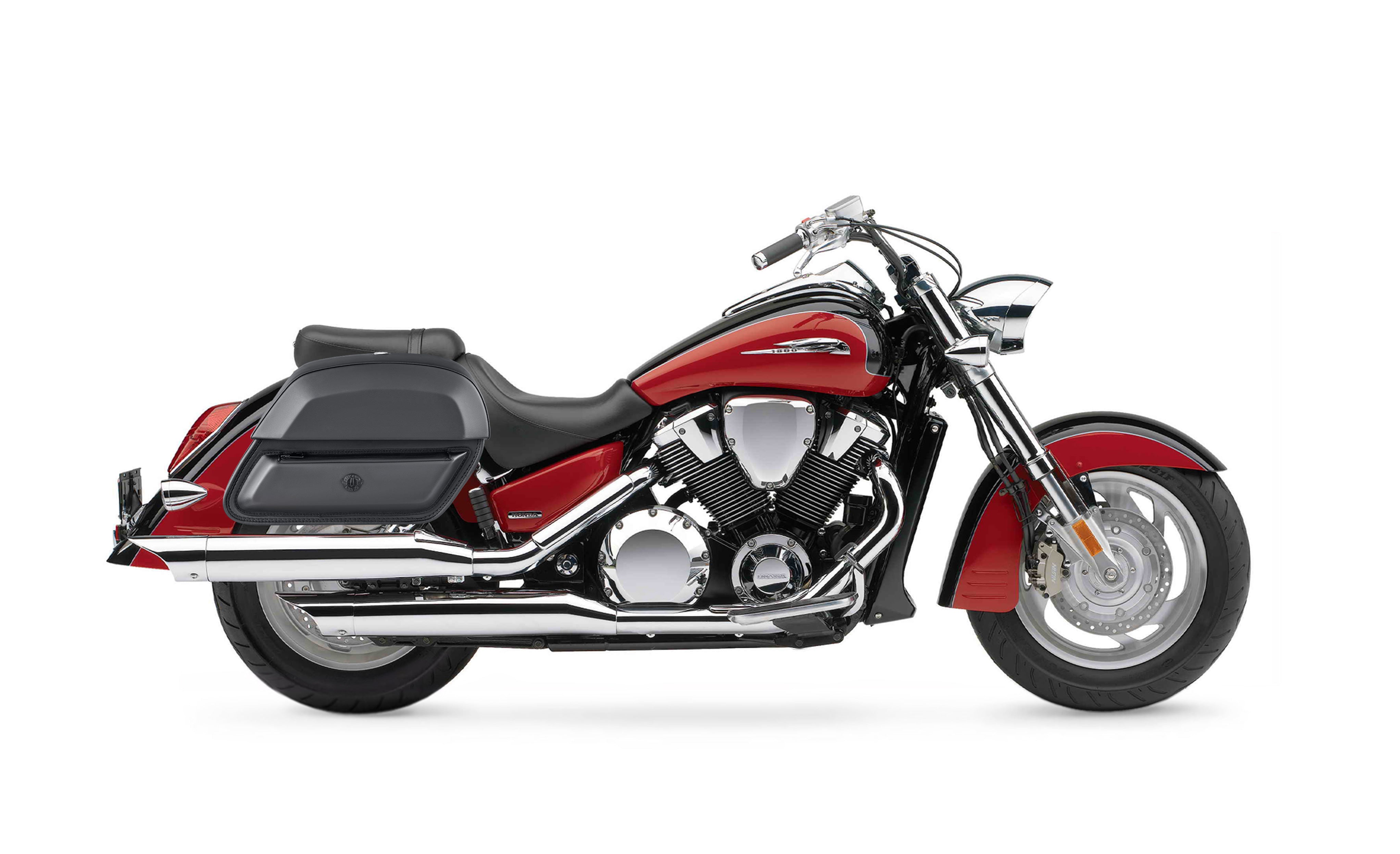 28L - Pantheon Medium Honda VTX 1800 R (Retro) Leather Motorcycle Saddlebags @expand