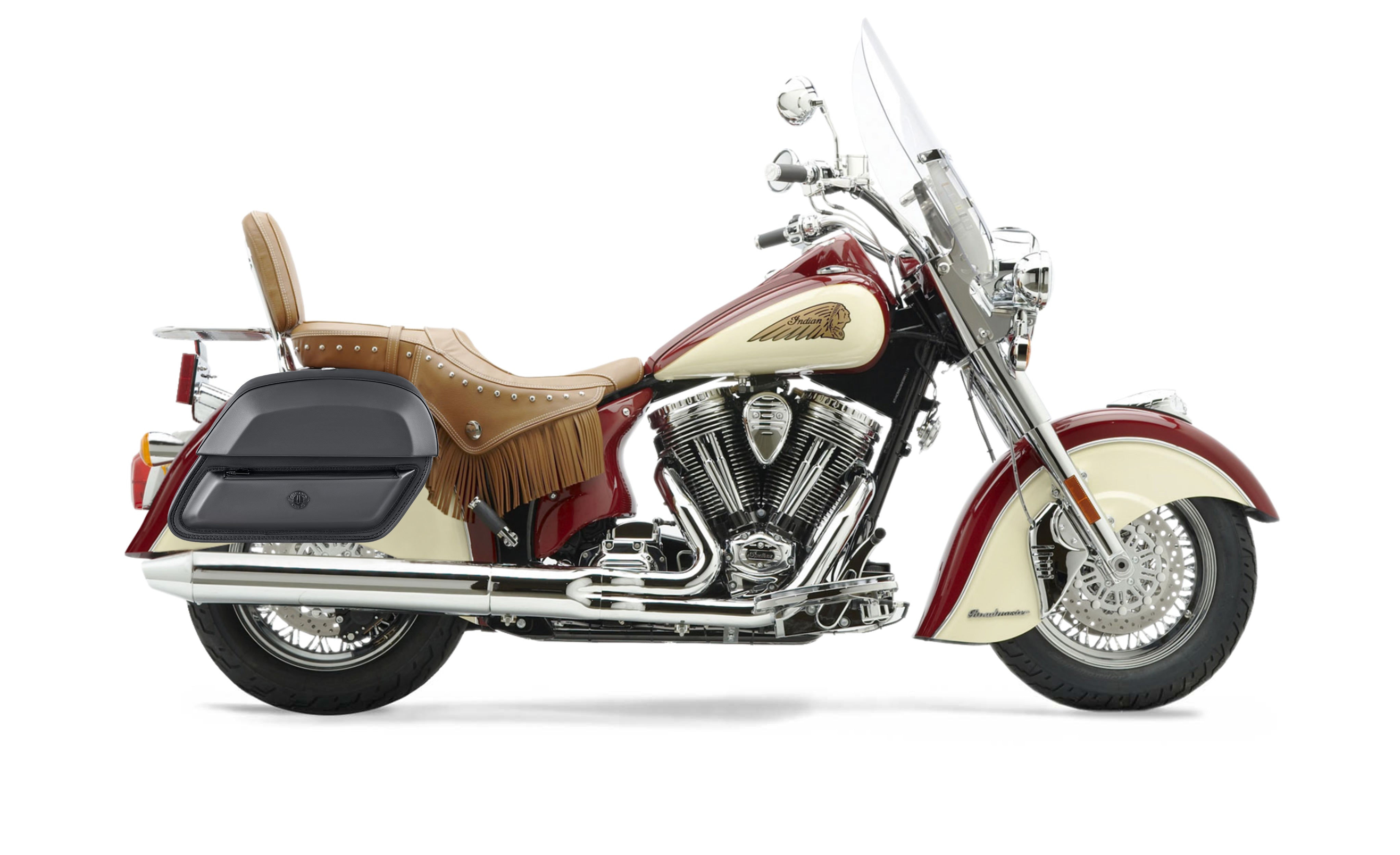 28L - Pantheon Medium Indian Chief Roadmaster Leather Motorcycle Saddlebags Bag on Bike @expand
