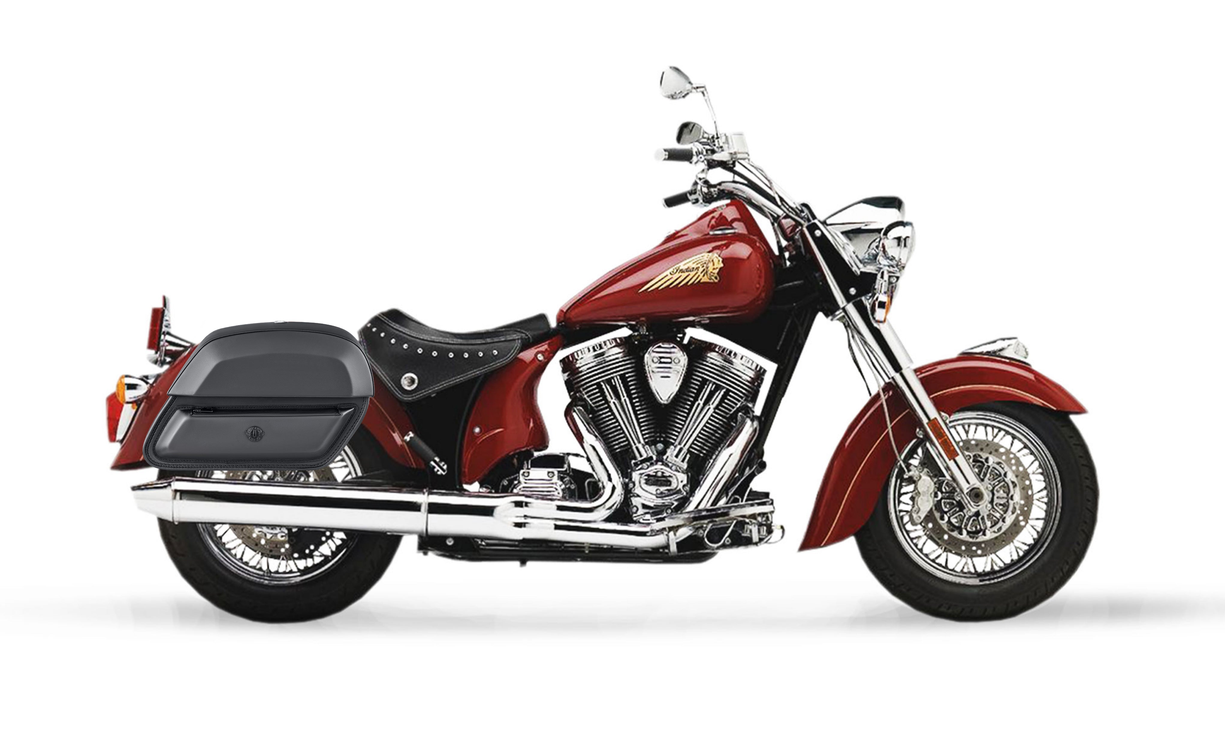 28L - Pantheon Medium Indian Chief Standard Leather Motorcycle Saddlebags Bag on Bike @expand