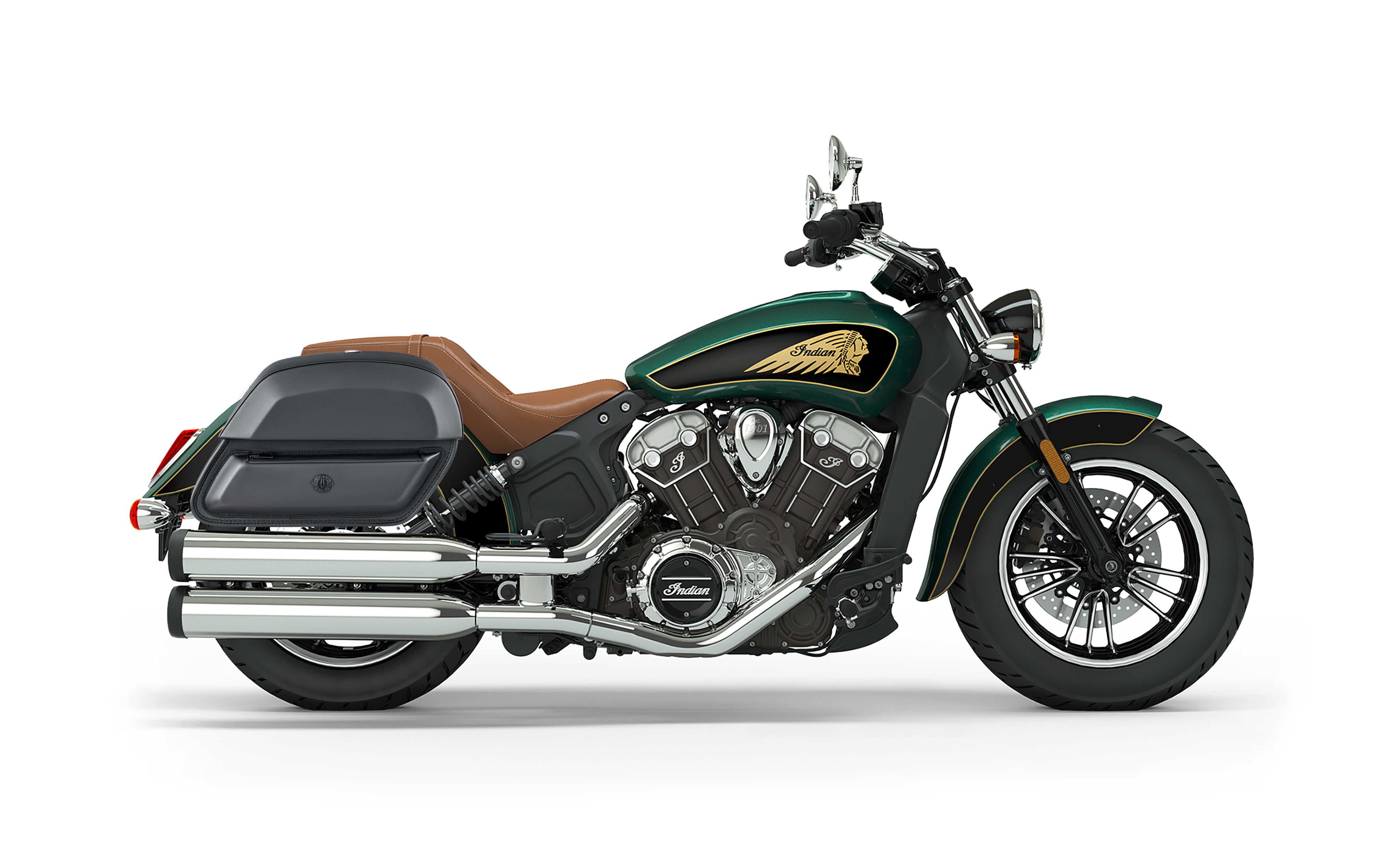 28L - Pantheon Medium Indian Scout Leather Motorcycle Saddlebags Bag on Bike @expand