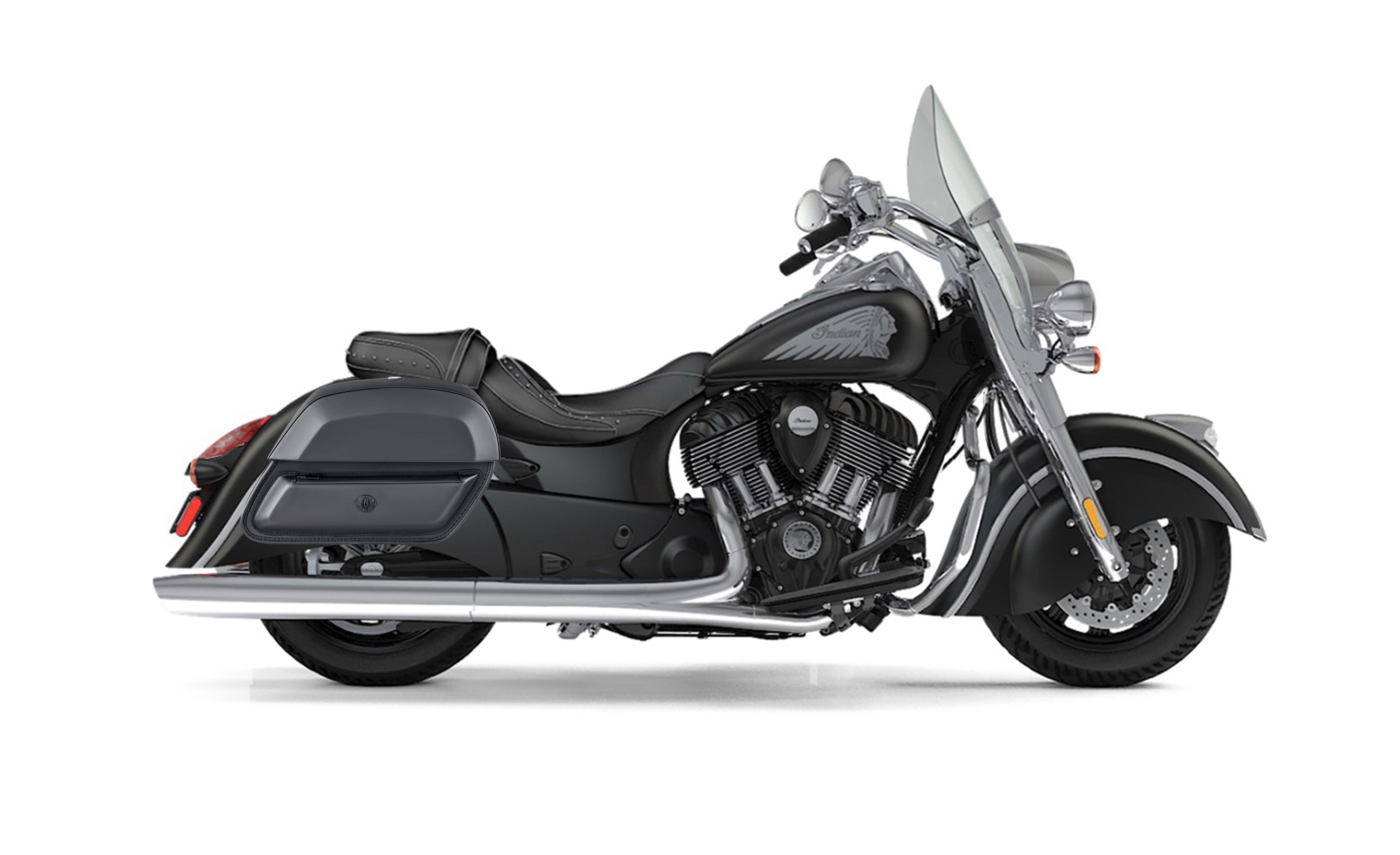 28L - Pantheon Medium Indian Springfield Leather Motorcycle Saddlebags Bag on Bike @expand