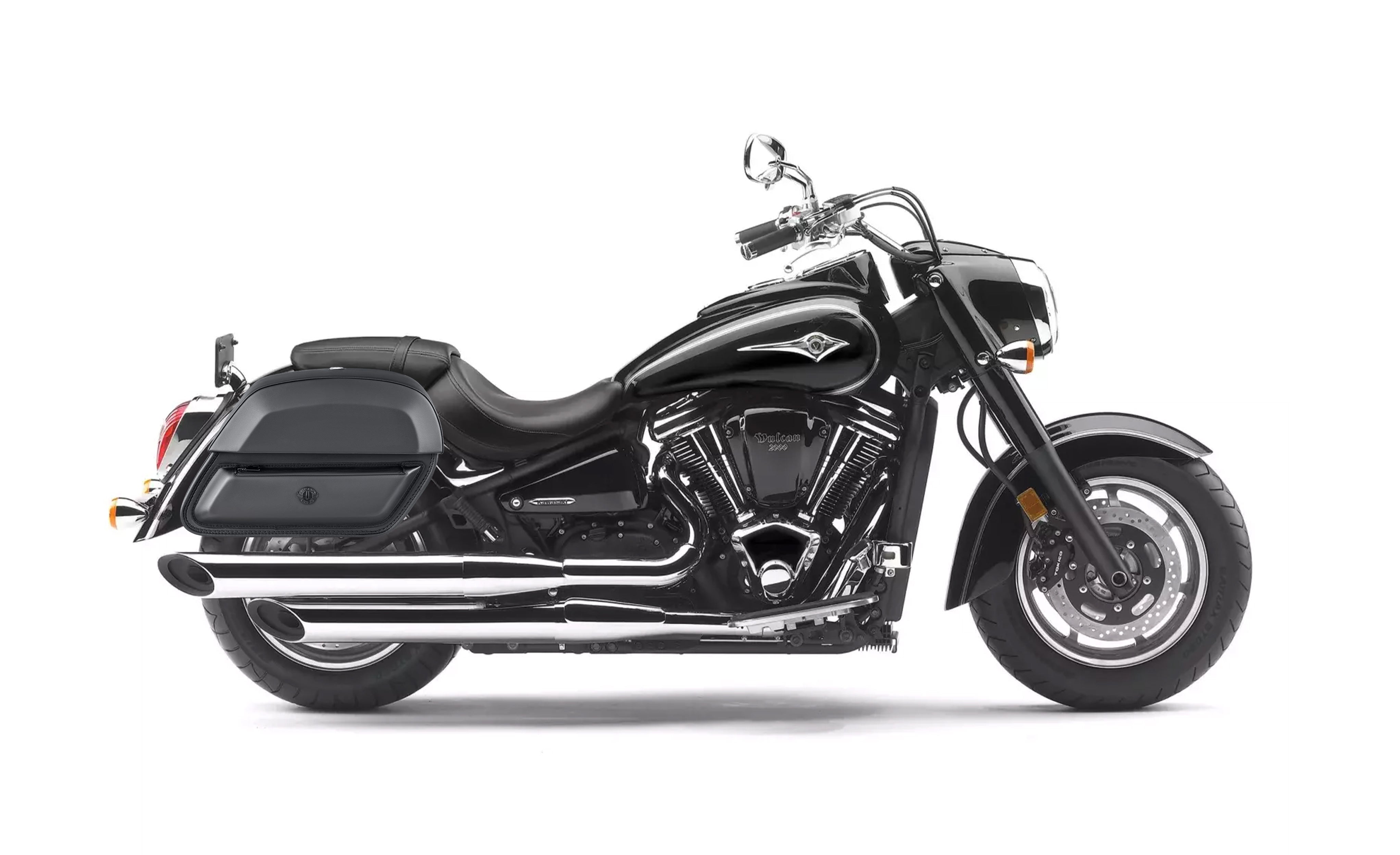 28L - Pantheon Medium Kawasaki Vulcan 2000 VN2000 Leather Motorcycle Saddlebags Bag on Bike @expand