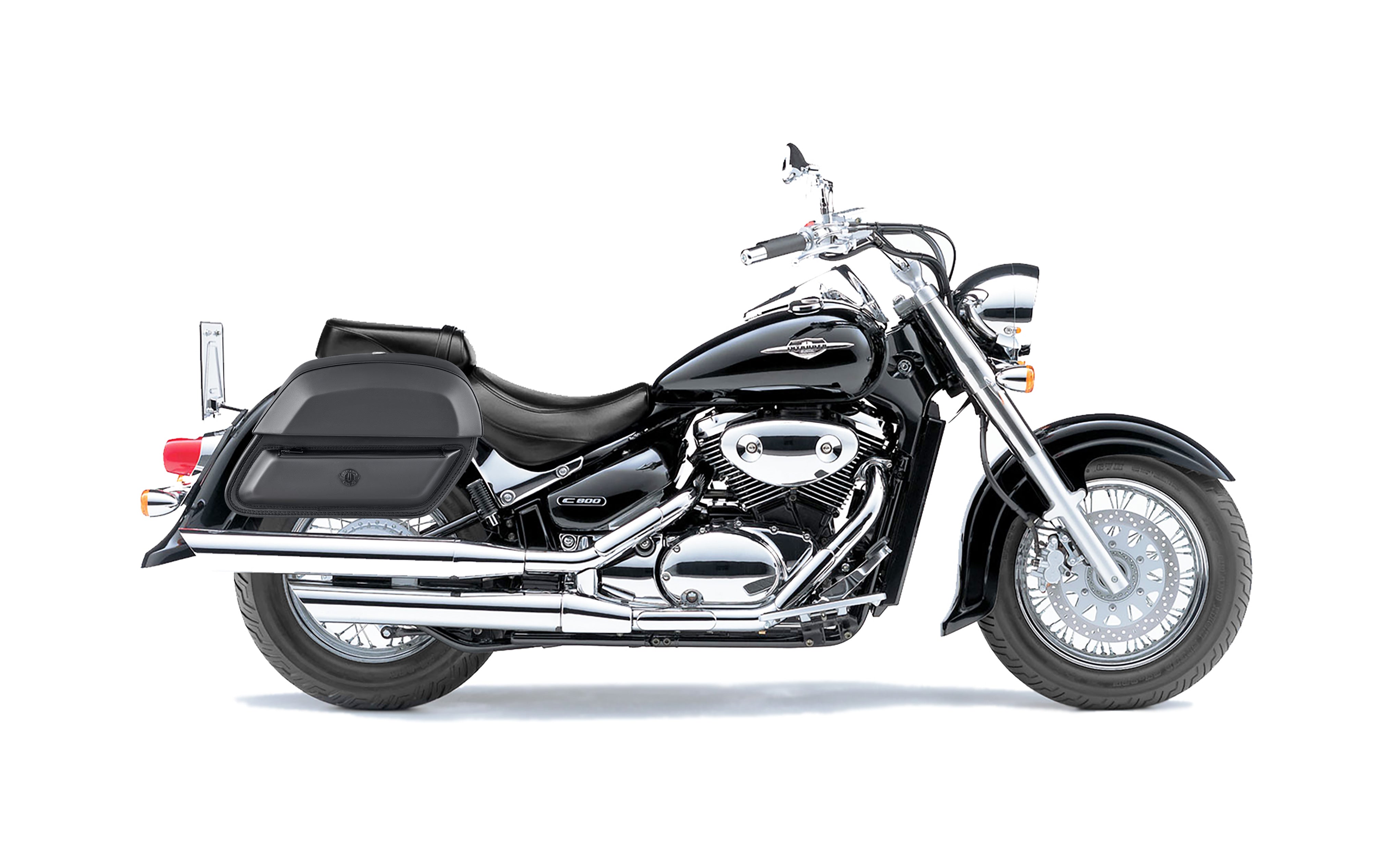 28L - Pantheon Medium Suzuki Volusia 800 Leather Motorcycle Saddlebags Bag on Bike @expand