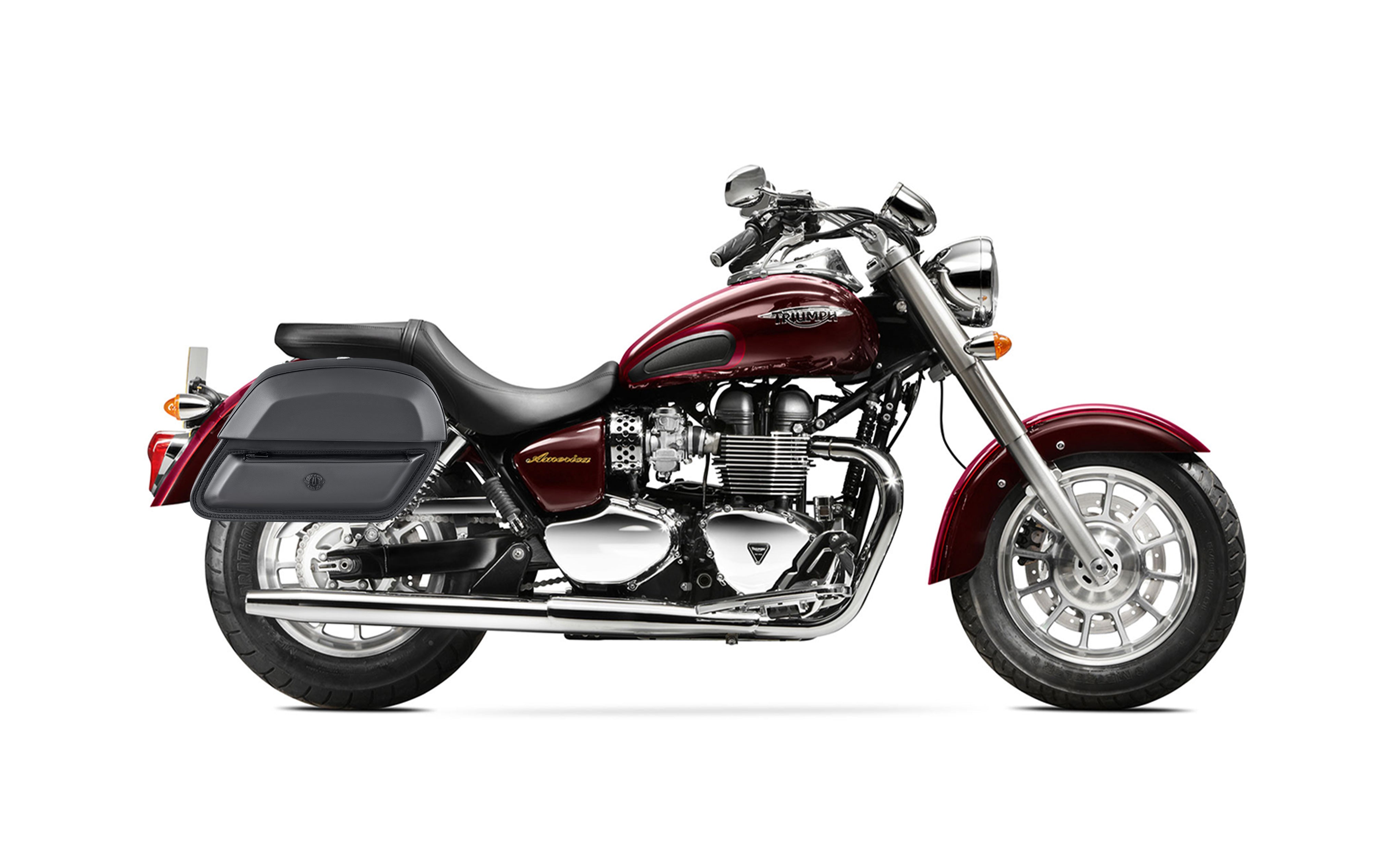 28L - Pantheon Medium Triumph America Leather Motorcycle Saddlebags Bag on Bike @expand