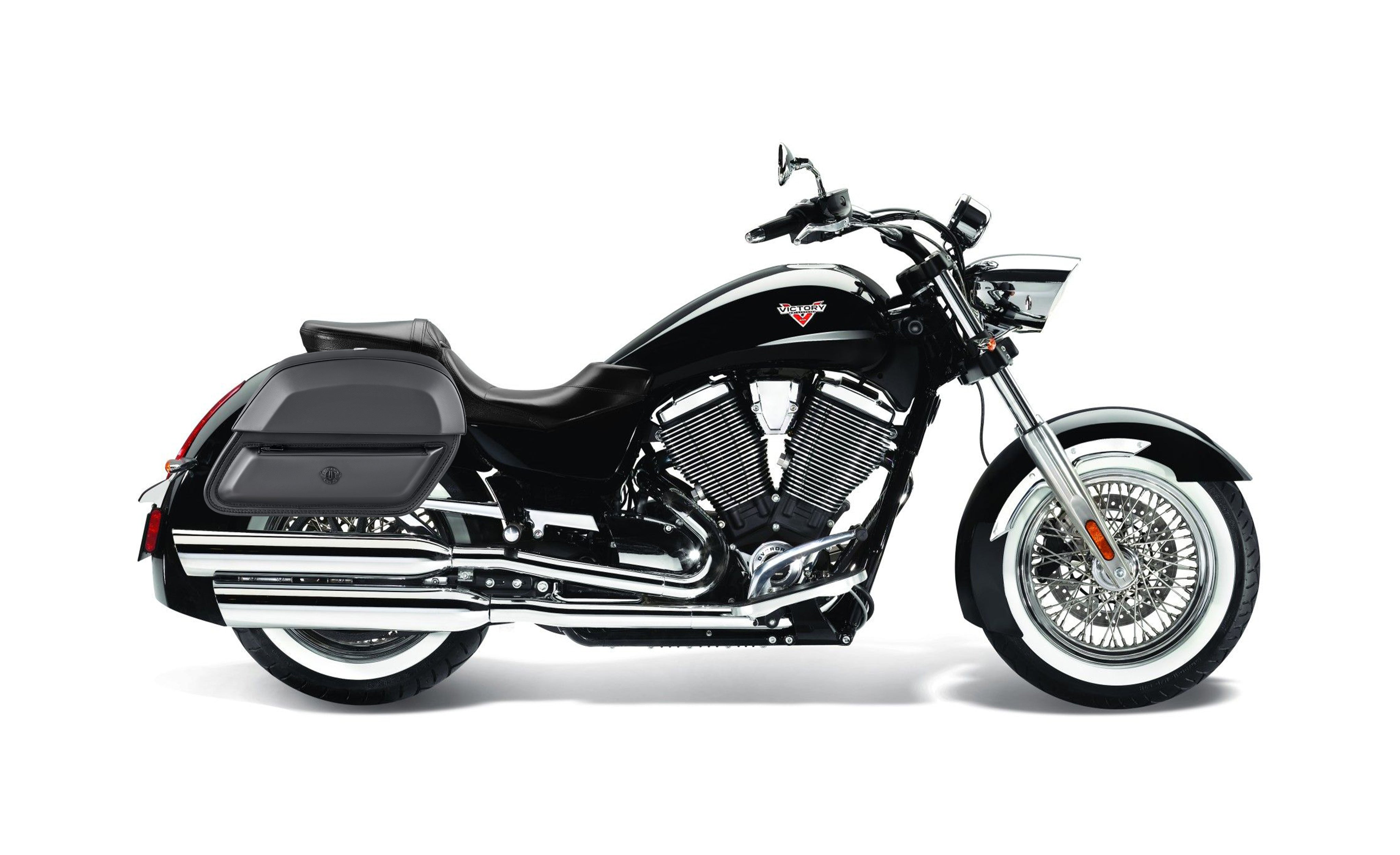 28L - Pantheon Medium Victory Boardwalk Leather Motorcycle Saddlebags BAG on Bike View @expand