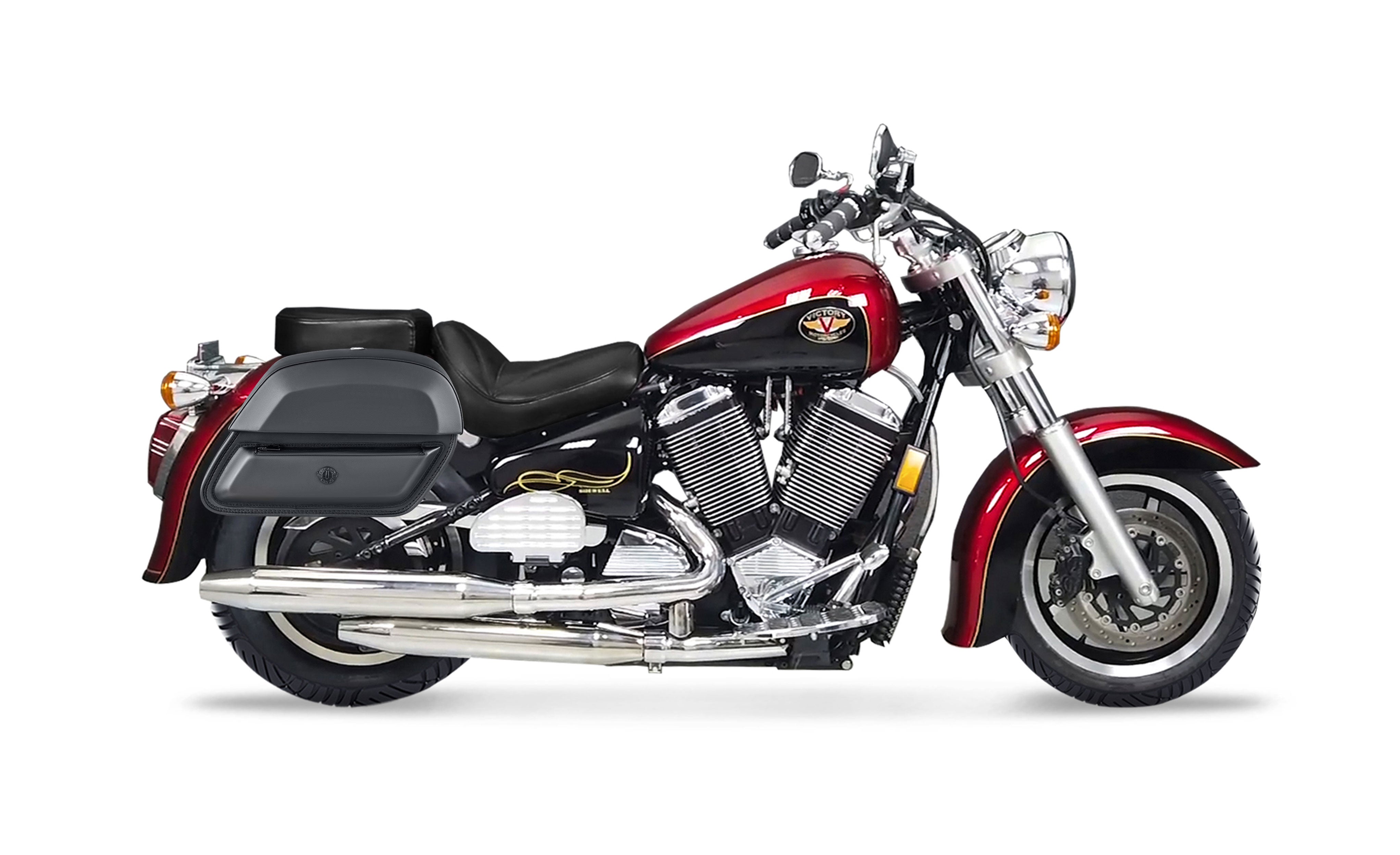 28L - Pantheon Medium Victory V92C Leather Motorcycle Saddlebags BAG on Bike View @expand