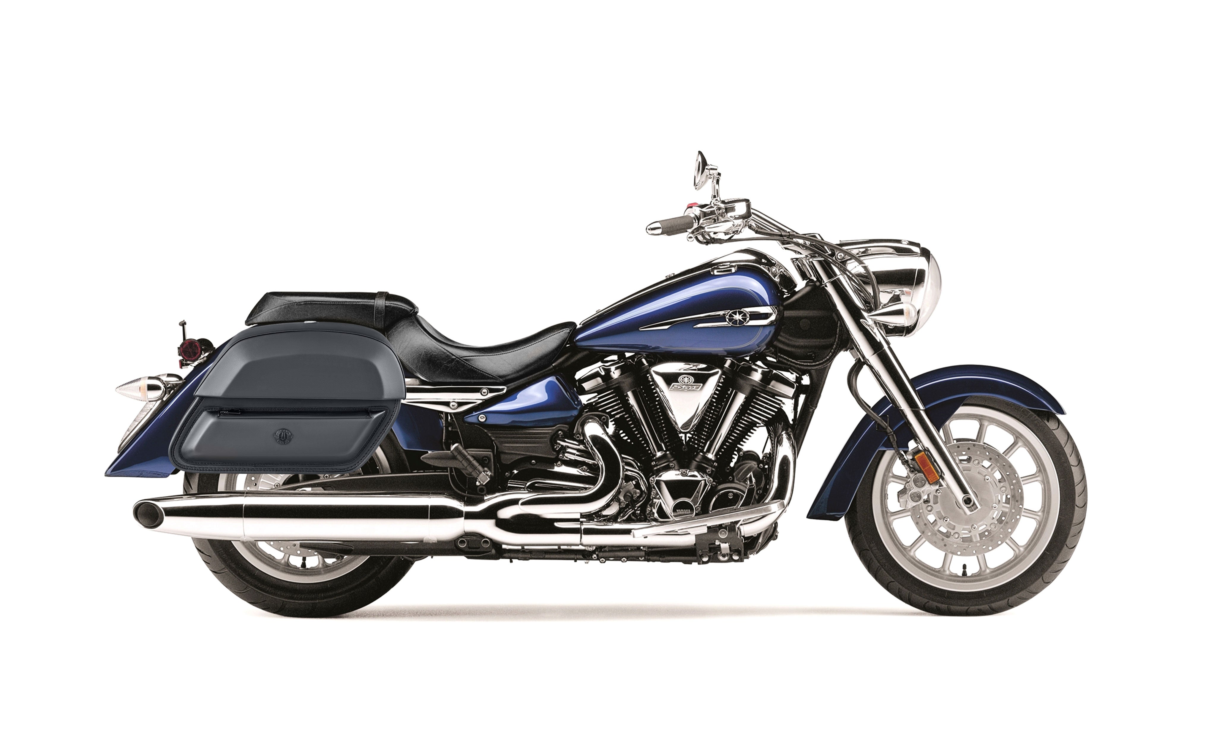 28L - Pantheon Medium Yamaha Stratoliner XV 1900 Leather Motorcycle Saddlebags BAG on Bike View @expand