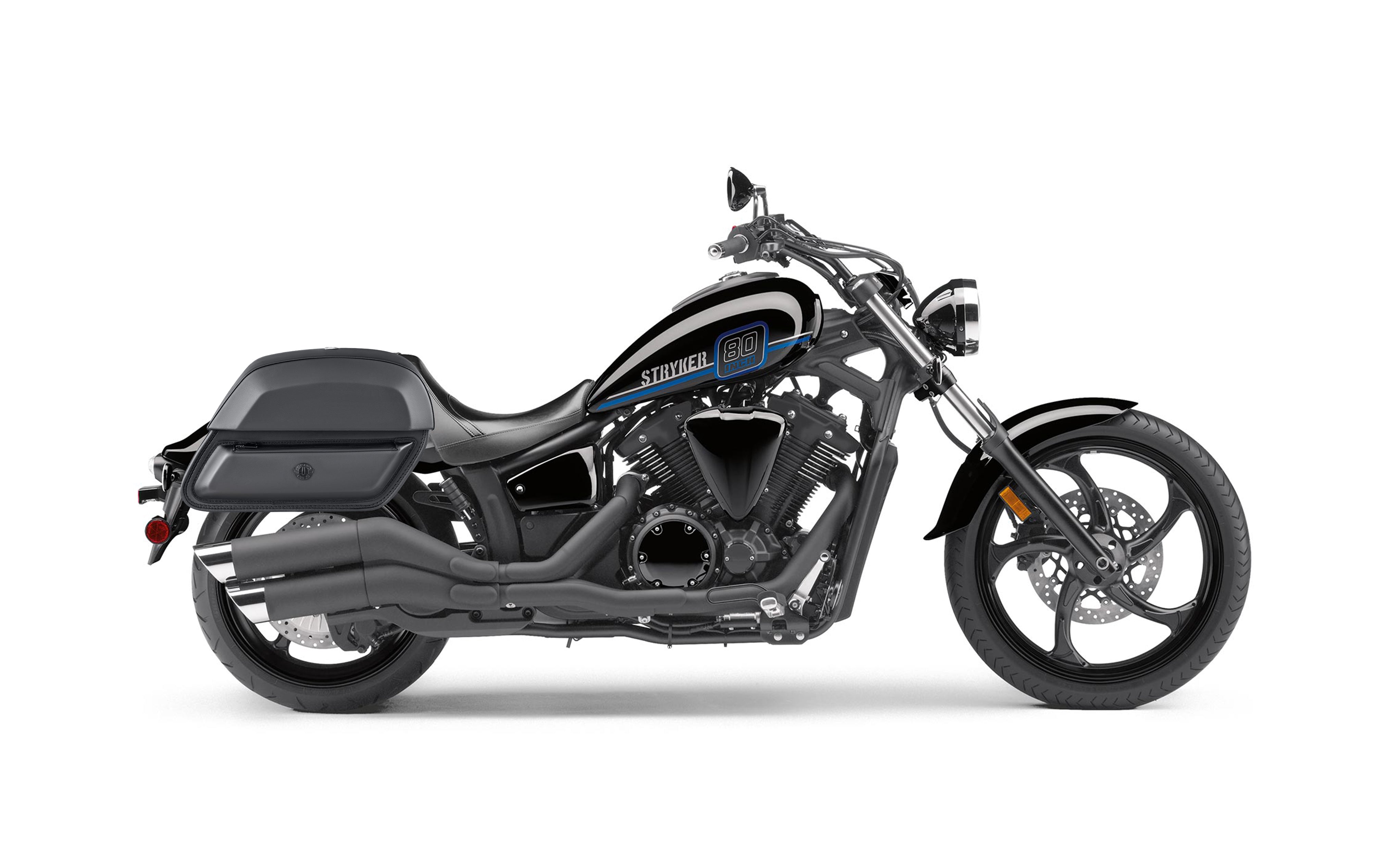 28L - Pantheon Medium Hard Mount Yamaha Stryker Leather Motorcycle Saddlebags @expand