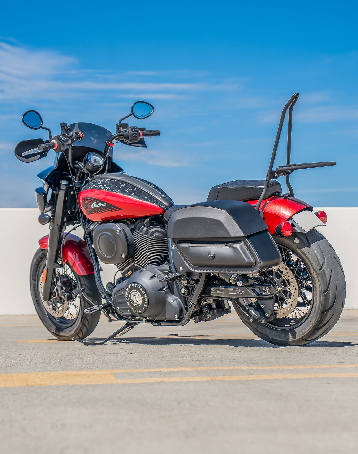 28L - Pantheon Medium Quick-Mount Indian Chief Dark Horse Motorcycle Saddlebags Lifestyle