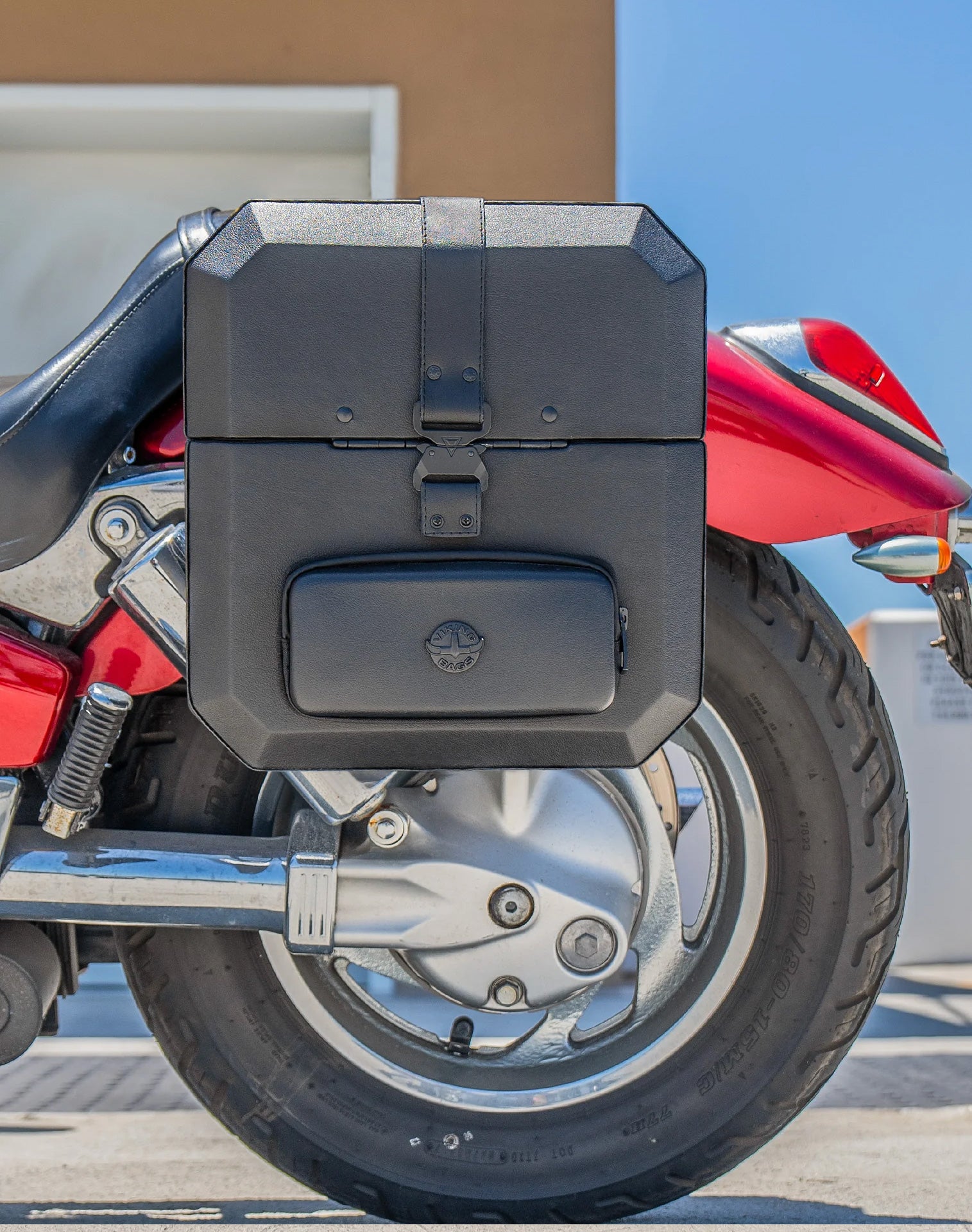 30L - Outlaw Quick-Mount Medium Honda VTX 1300 C Leather Wrapped Hard Saddlebags Life Style 2