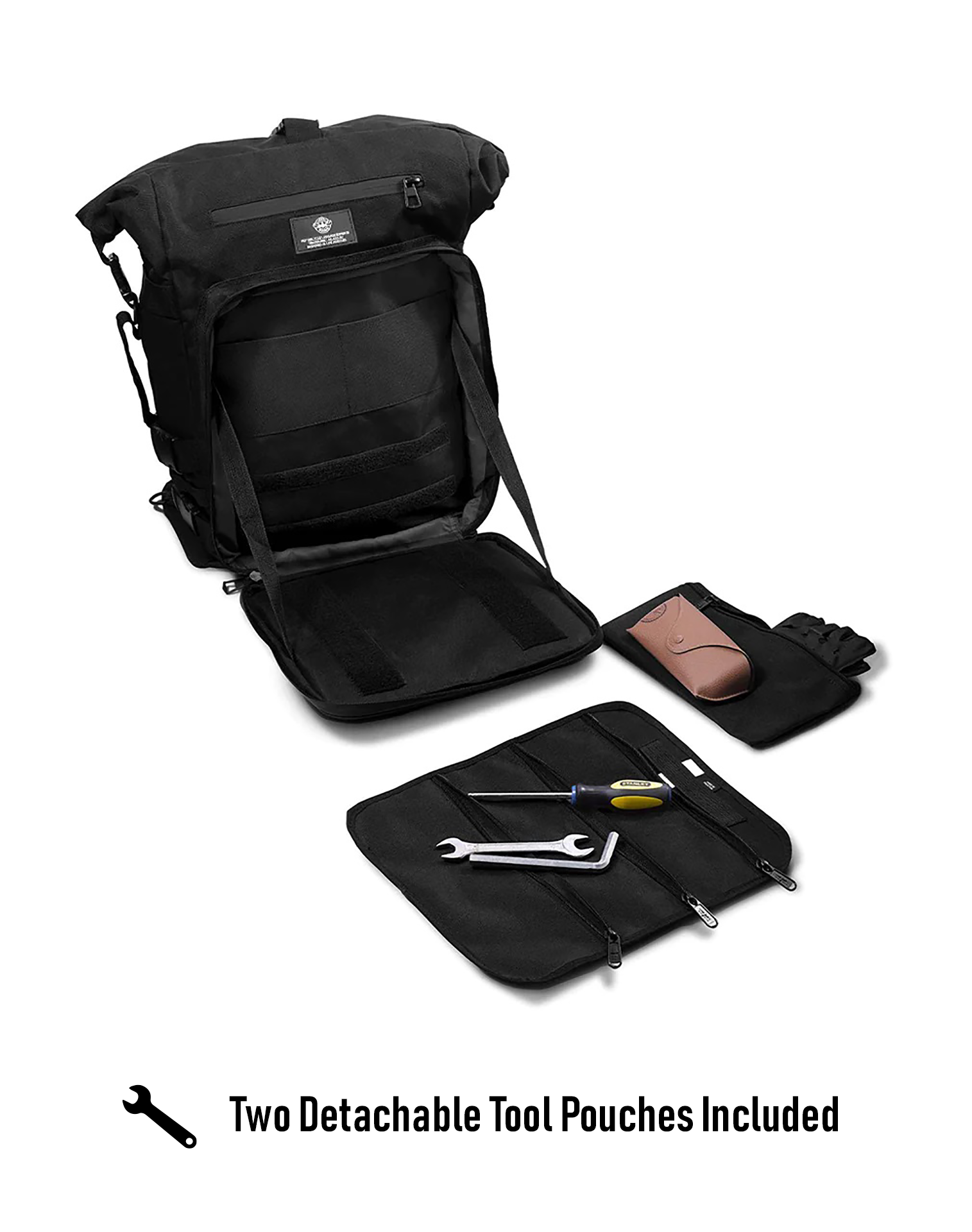 32L - Renegade XL Royal Enfield Motorcycle Sissy Bar Bag Two Detachable Tool Pouches Included