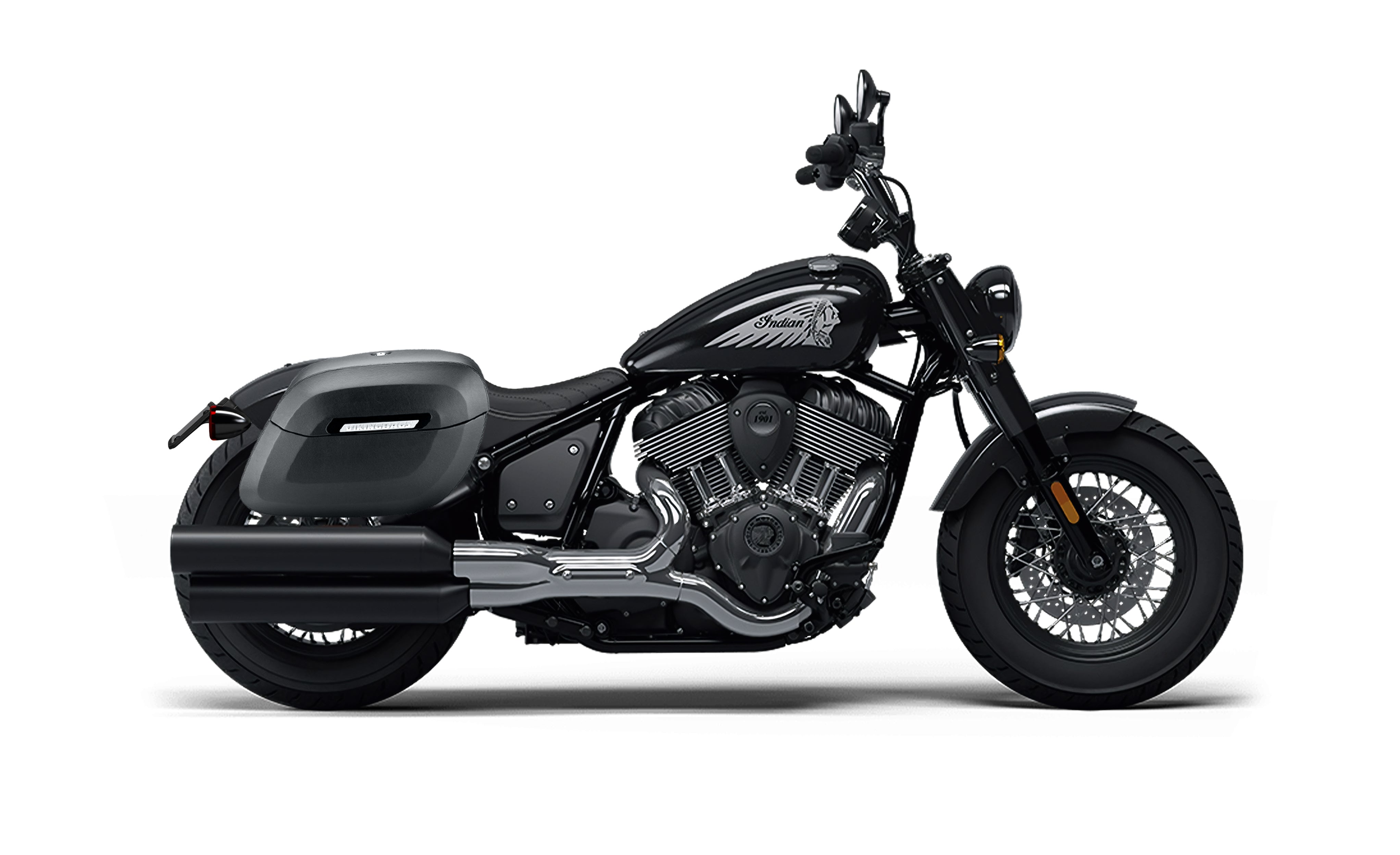 36L - Lamellar Raven XL Shock Cutout Indian Chief Bobber Matte Motorcycle Hard Saddlebags Bag on Bike @expand