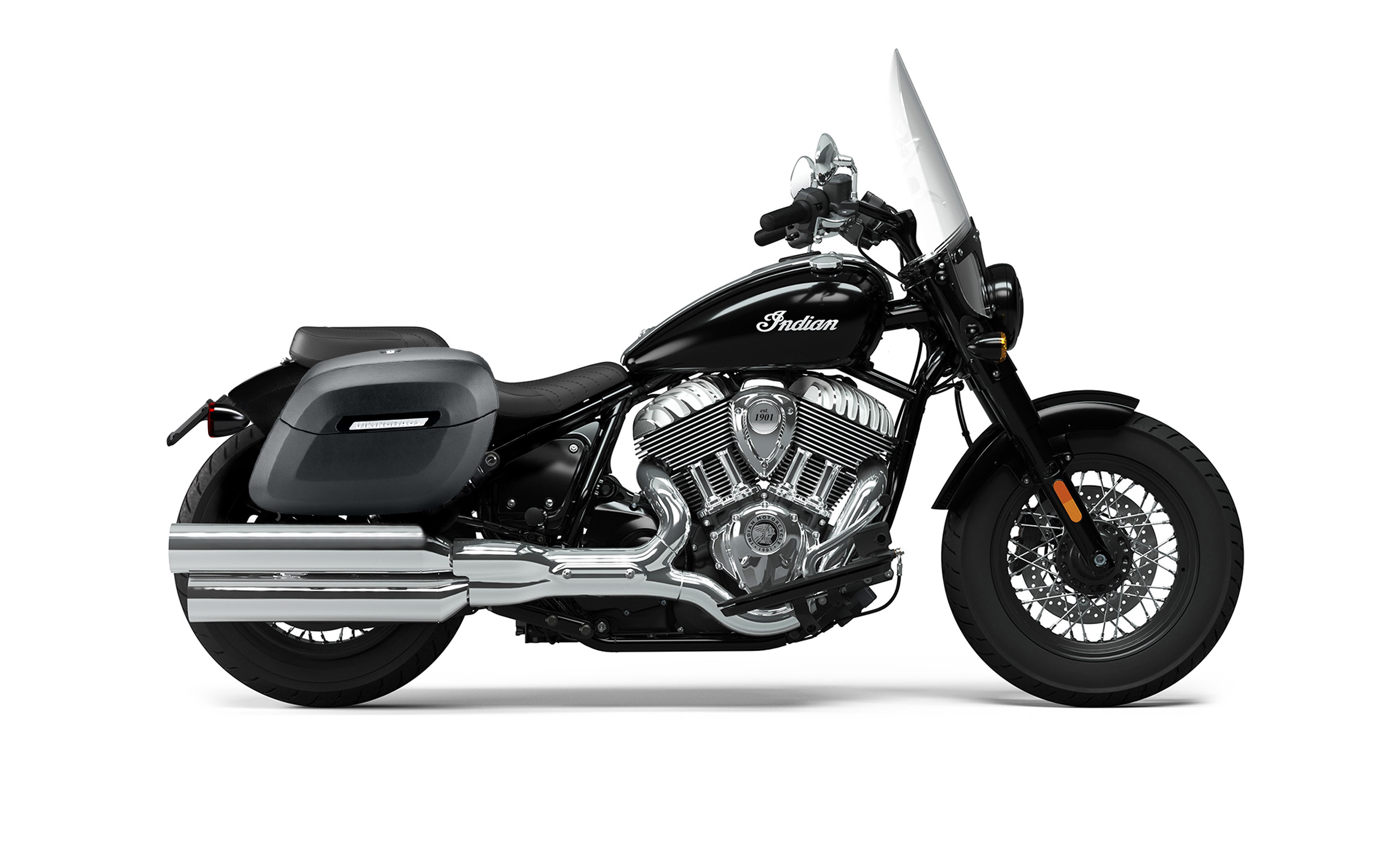 36L - Lamellar Raven XL Shock Cutout Indian Super Chief Matte Motorcycle Hard Saddle Bags Bag on Bike @expand