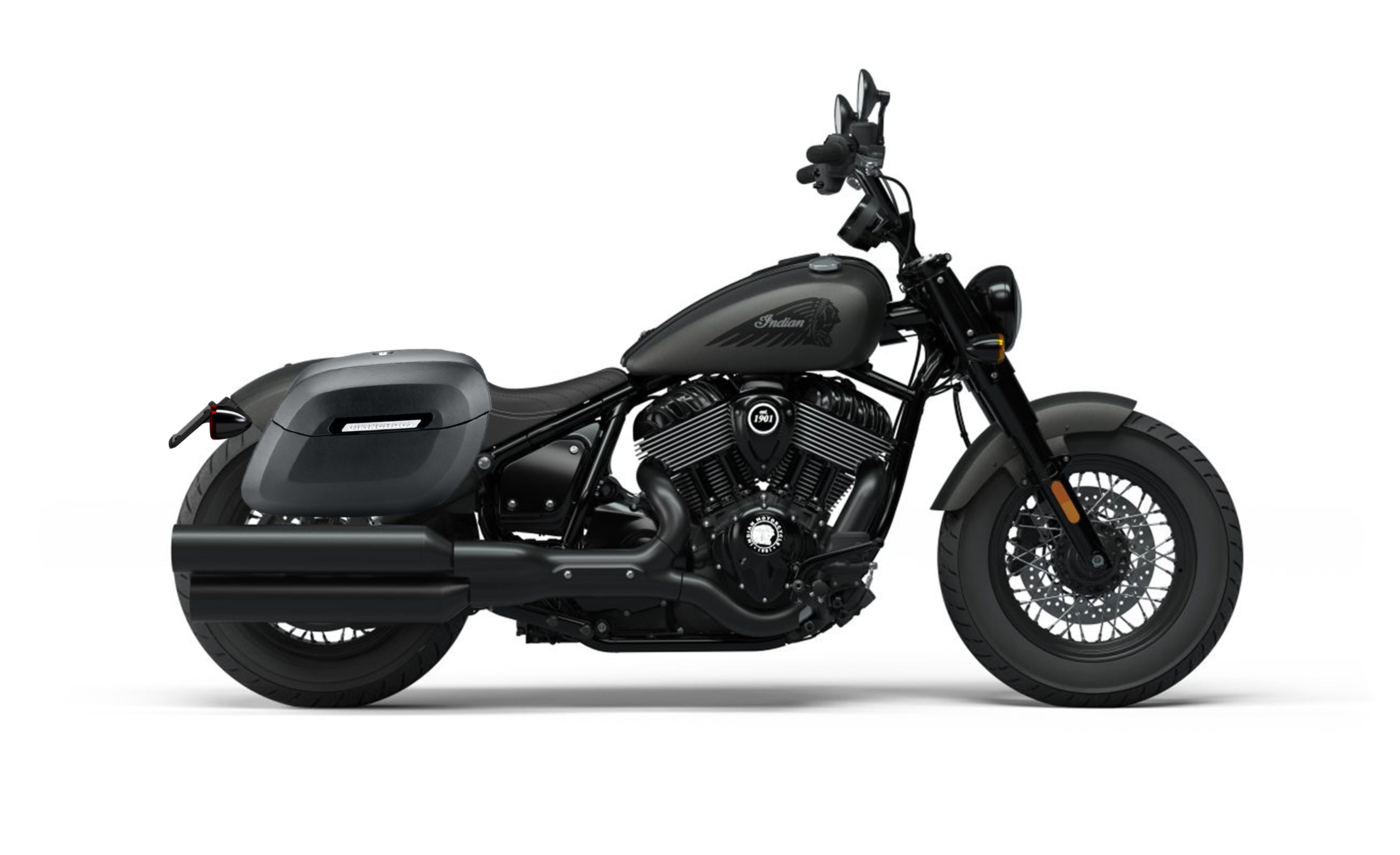 36L - Lamellar Raven XL Shock Cutout Indian Chief Bobber Darkhorse Leather Covered Hard Saddle Bags Bag on Bike @expand