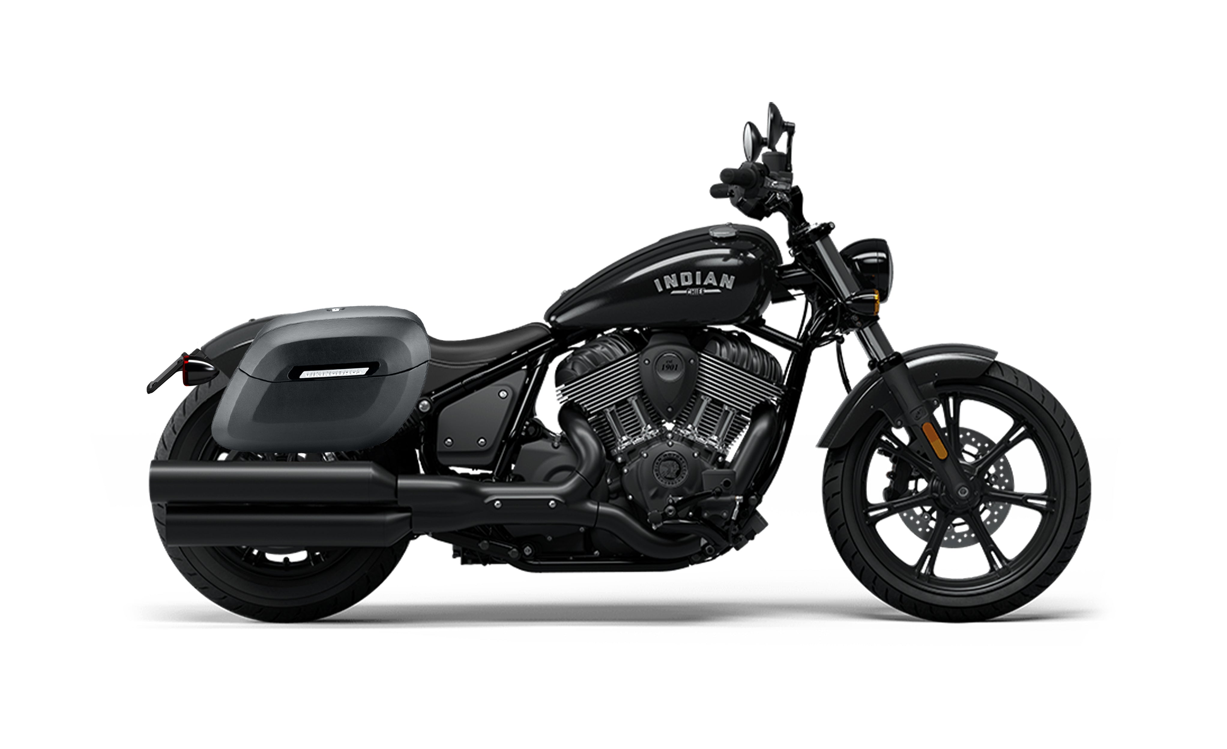 36L - Lamellar Raven XL Indian Chief Shock Cut-out Leather Covered Motorcycle Hard Saddlebags Bag on Bike @expand