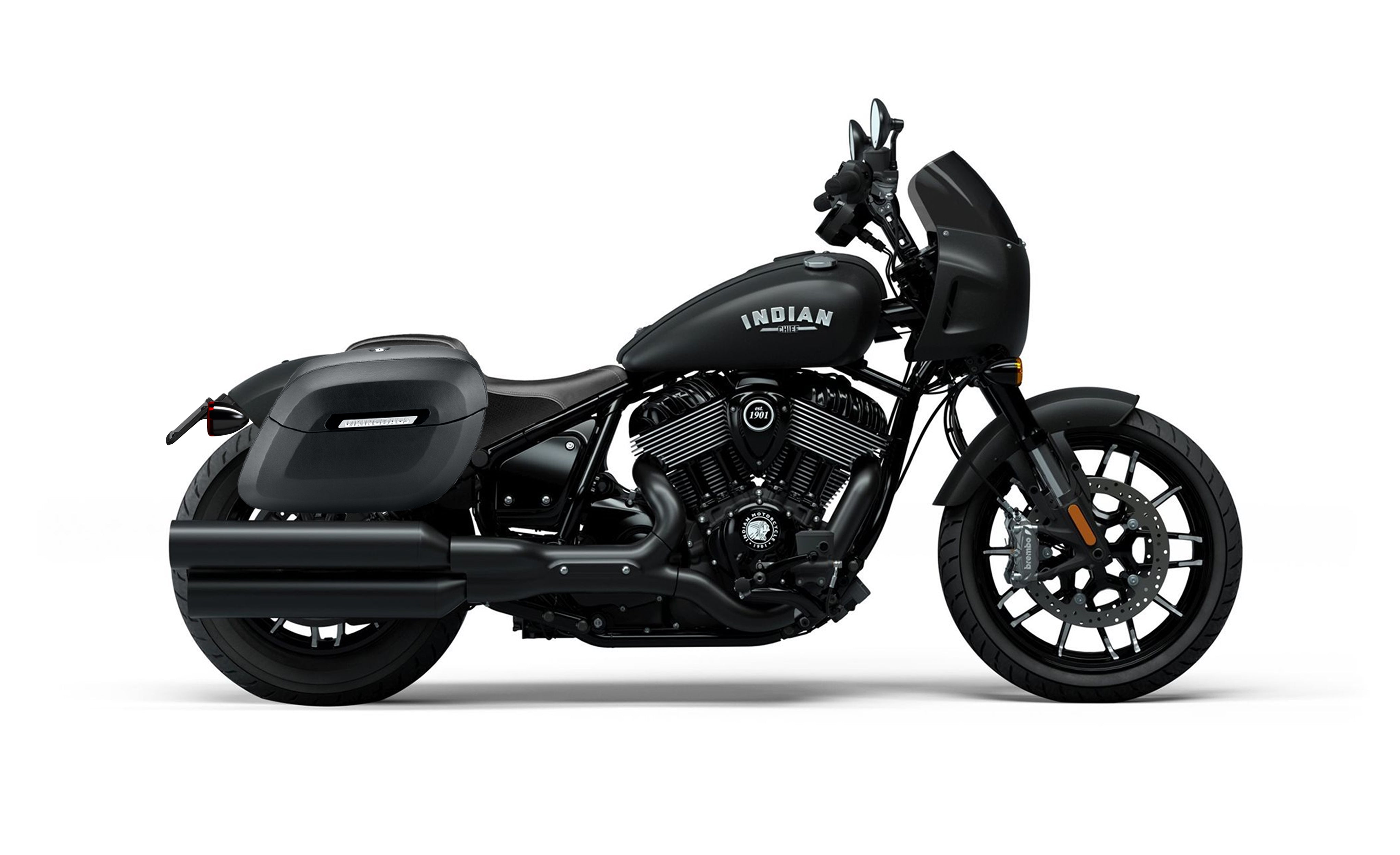 36L - Lamellar Raven XL Shock Cutout Indian Sport Chief Leather Covered Hard Saddlebags Bag on Bike @expand