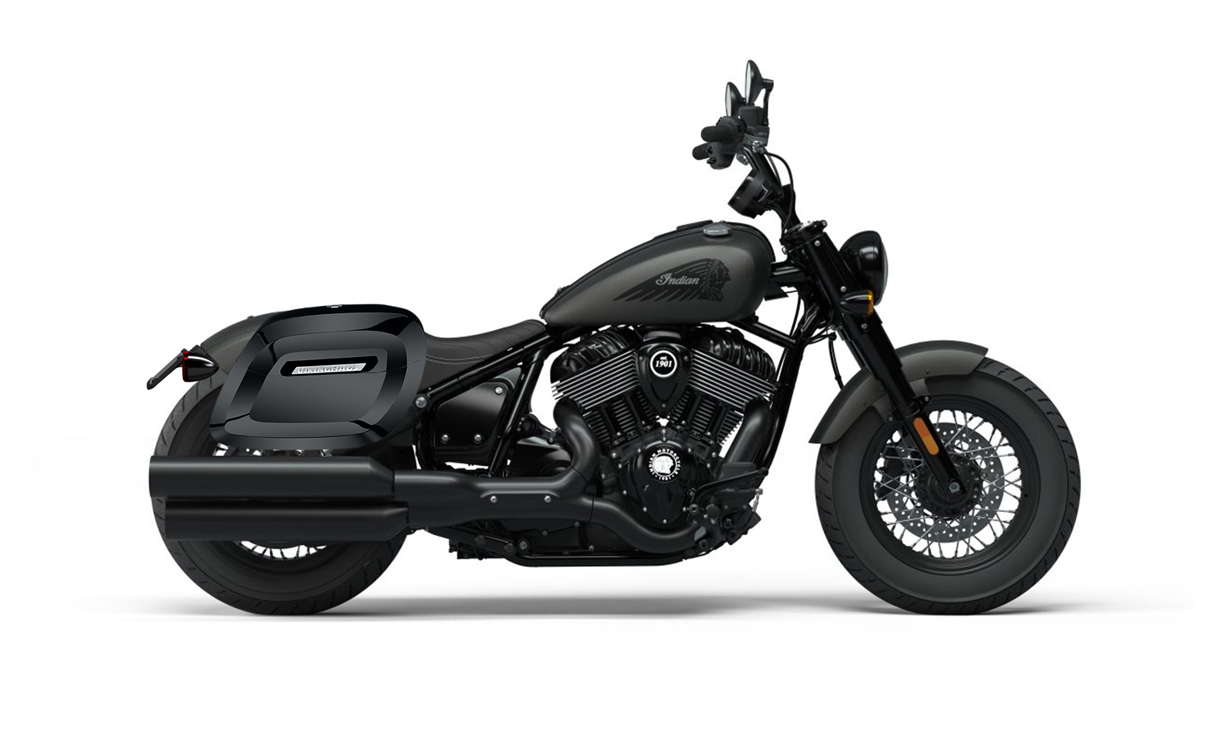 36L - Lamellar Raven XL Shock Cutout Indian Chief Bobber Darkhorse Painted Hard Saddle Bags Bag on Bike @expand