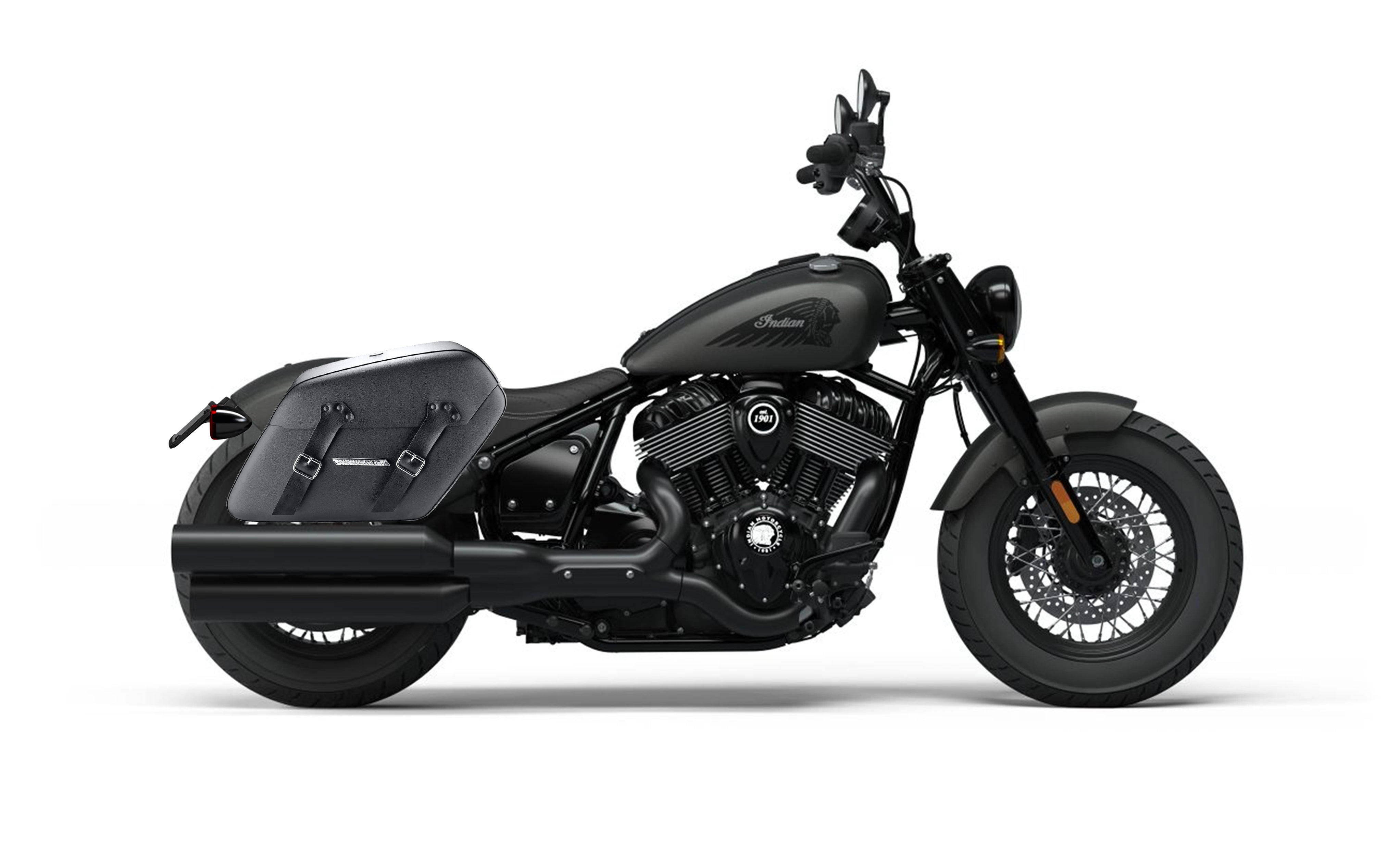 38L - Baldur XL Shock Cutout Indian Chief Bobber Darkhorse Leather Wrapped Hard Saddle Bags Bag on Bike @expand