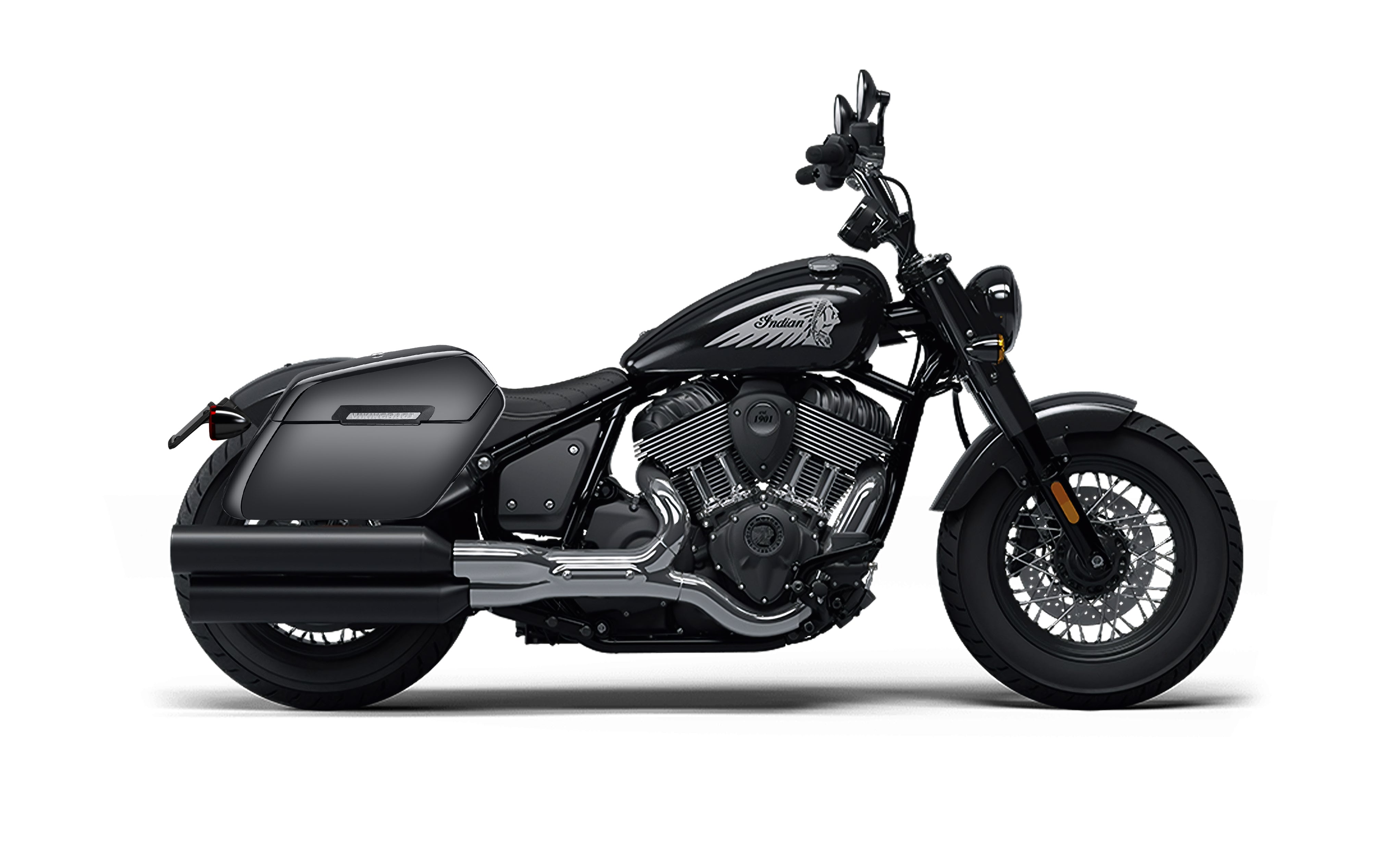 38L - Baldur XL Shock Cutout Indian Chief Bobber Painted Hard Saddlebags Bag on Bike @expand