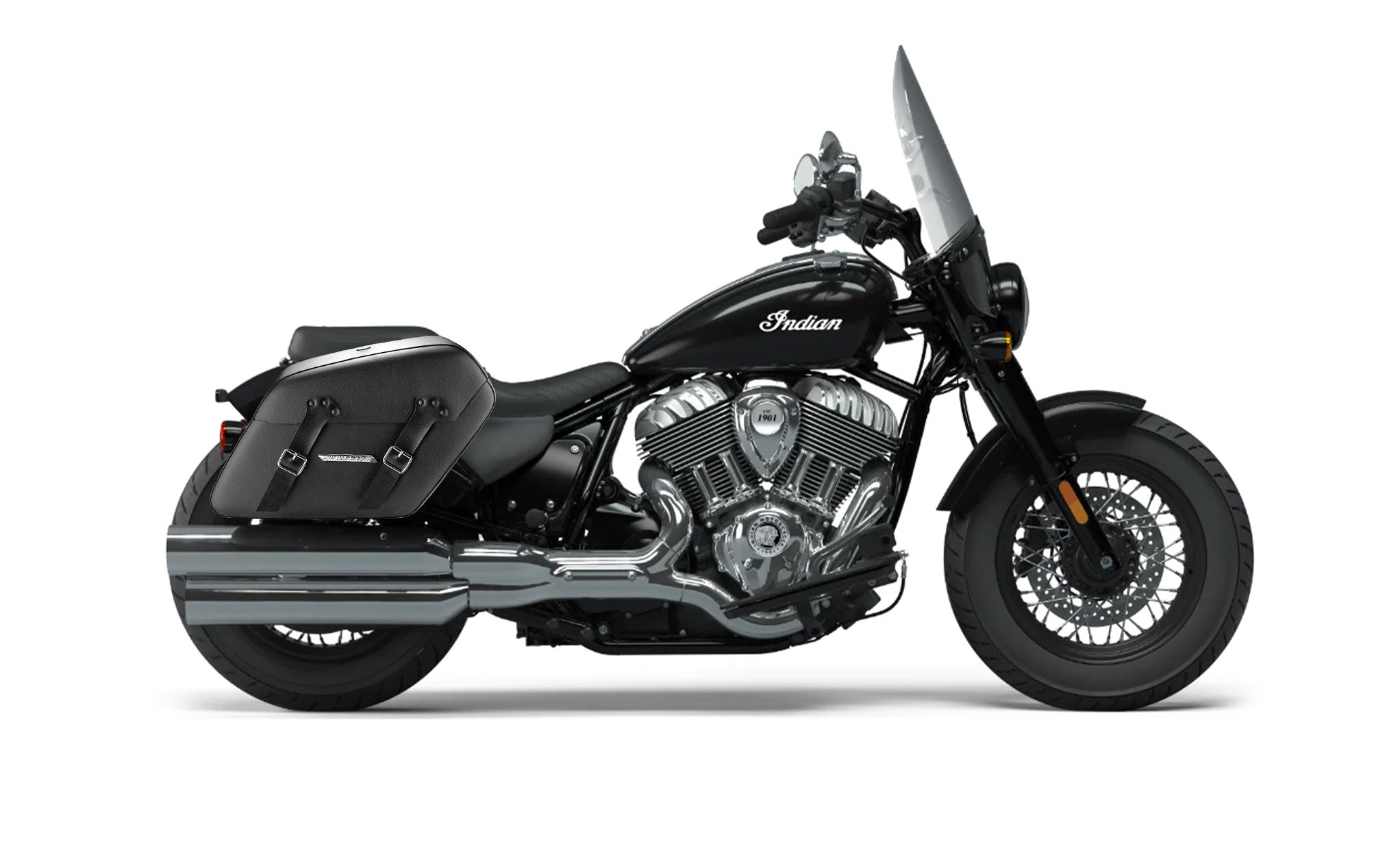 38L - Baldur XL Shock Cutout Indian Super Chief Leather Wrapped Hard Saddle Bags Bag on Bike @expand