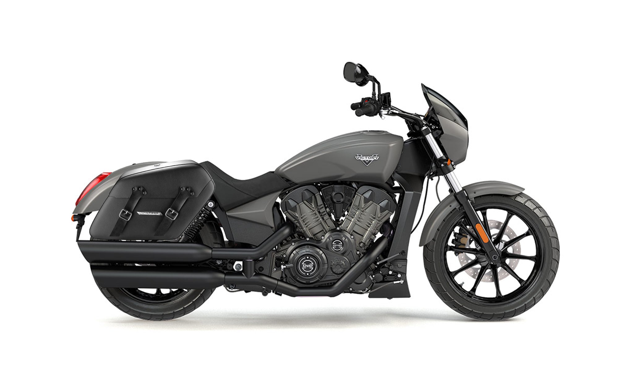 38L - Baldur XL Shock Cut-out Victory Octane Leather Wrapped Hard Saddlebags Bag on Bike @expand