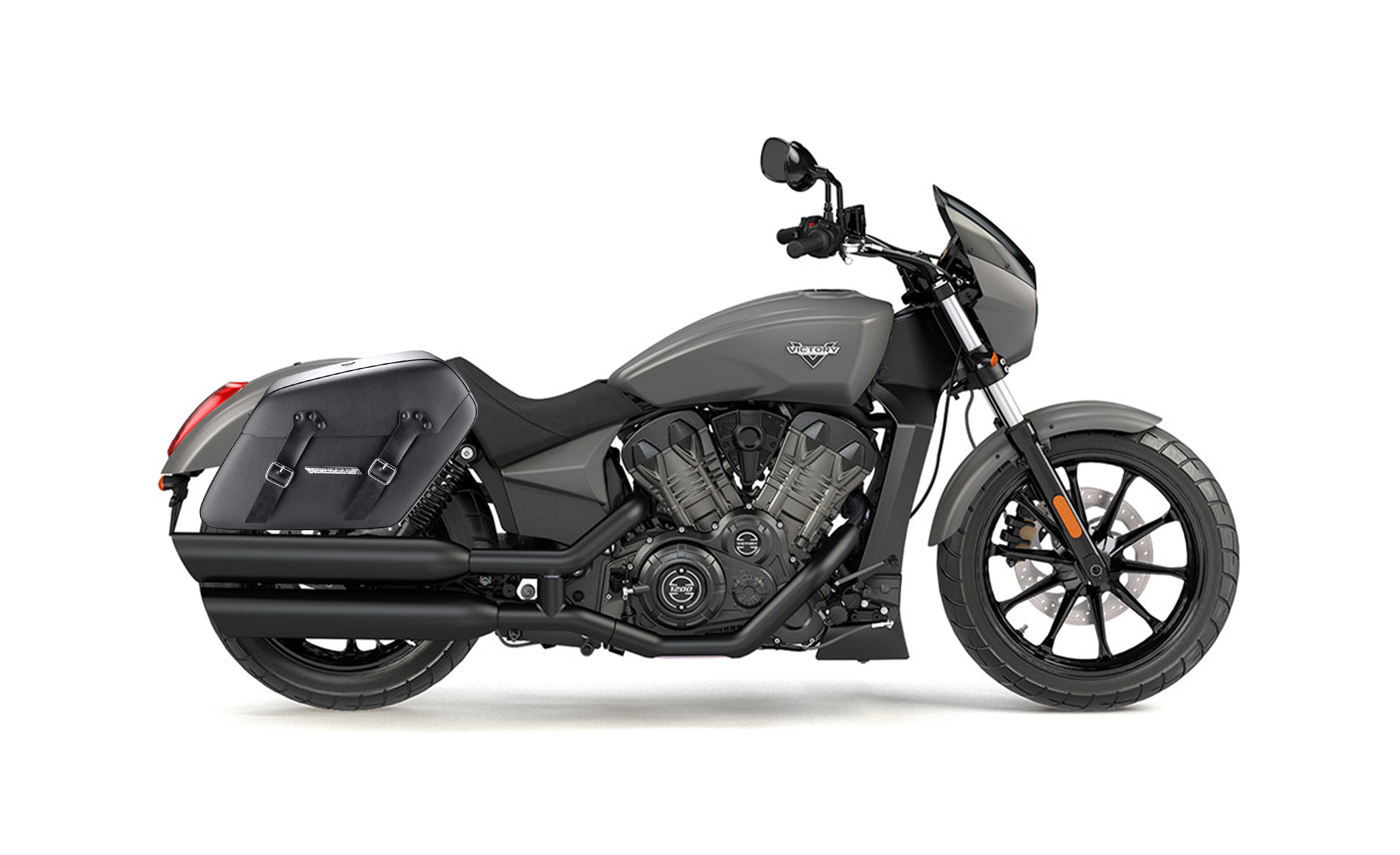 38L - Baldur XL Shock Cut-out Victory Octane Leather Wrapped Hard Saddlebags Bag on Bike @expand