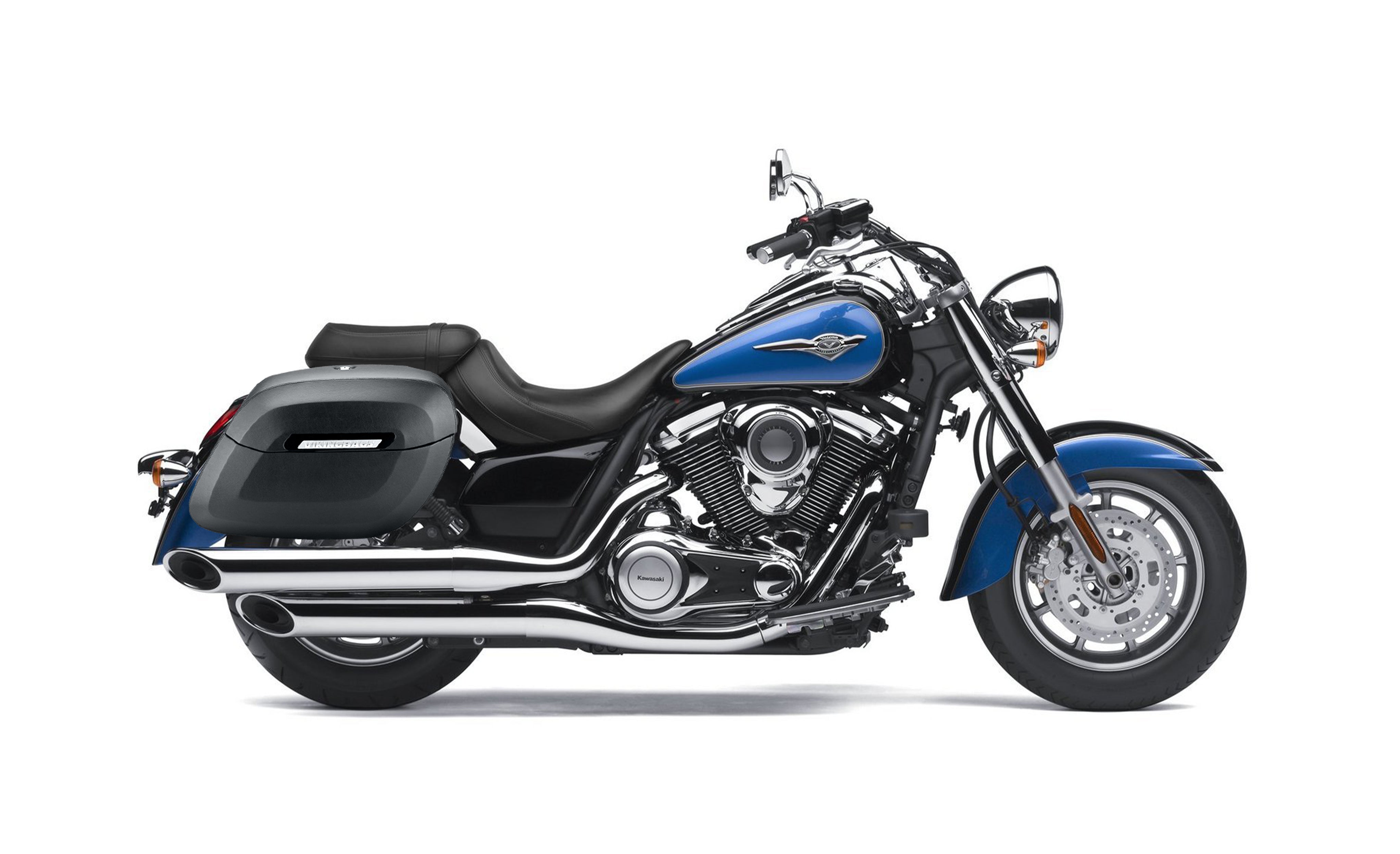 40L - Lamellar Raven Extra Large Kawasaki Vulcan 1700 Classic Matte Hard Saddlebags Bag on Bike @expand