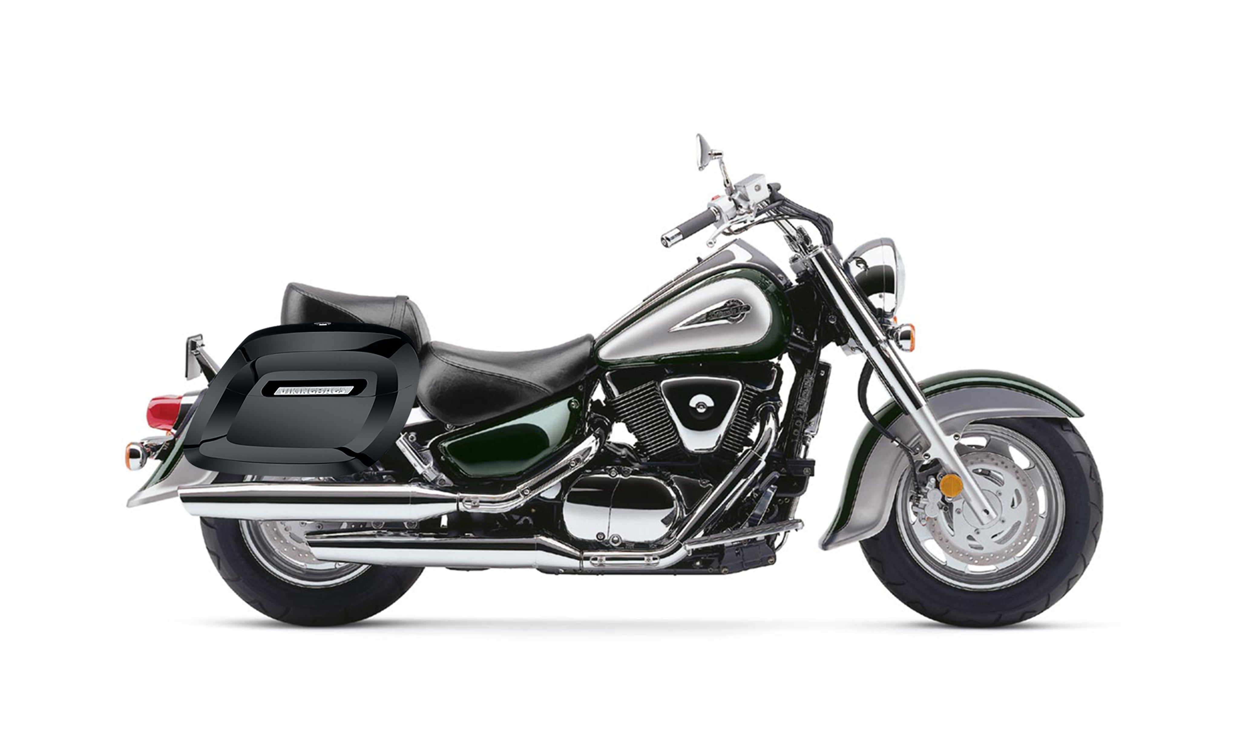 40L - Lamellar Raven Extra Large Suzuki Intruder 1500 Painted Hard Saddlebags Bag on Bike @expand