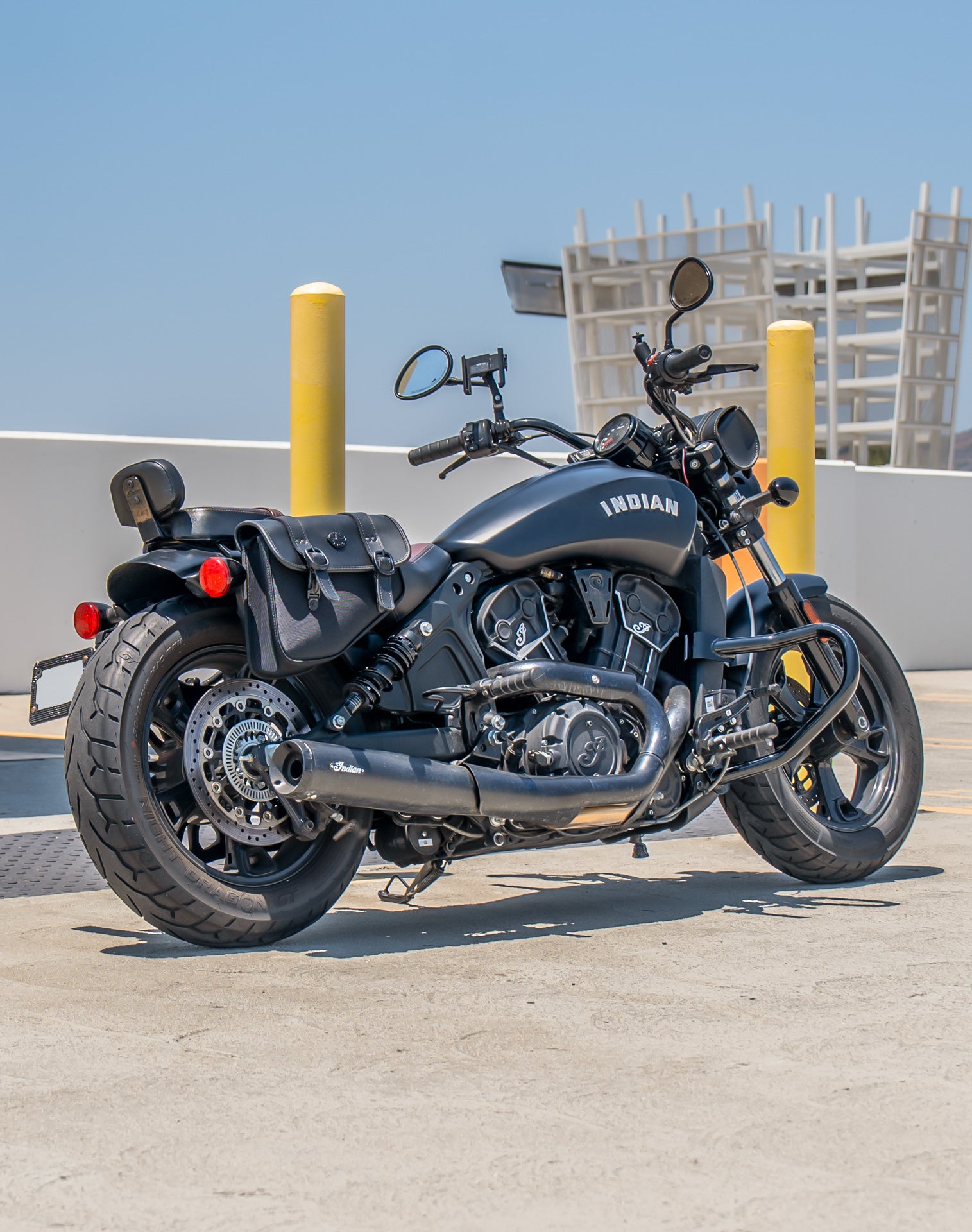 8L - Pony Indian Scout Bobber Twenty Leather Saddlebags Lifestyle 1