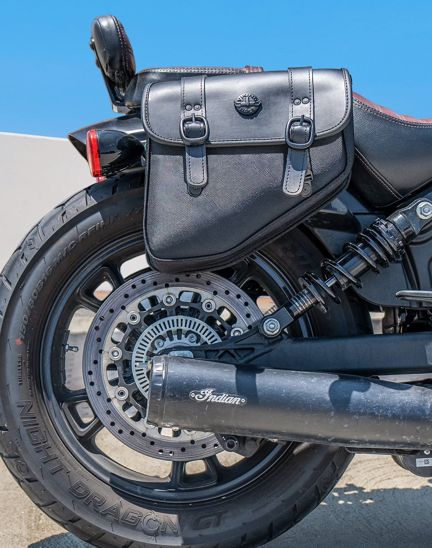 8L - Pony Indian Scout Rogue Leather Saddlebags Vertical Lifestyle