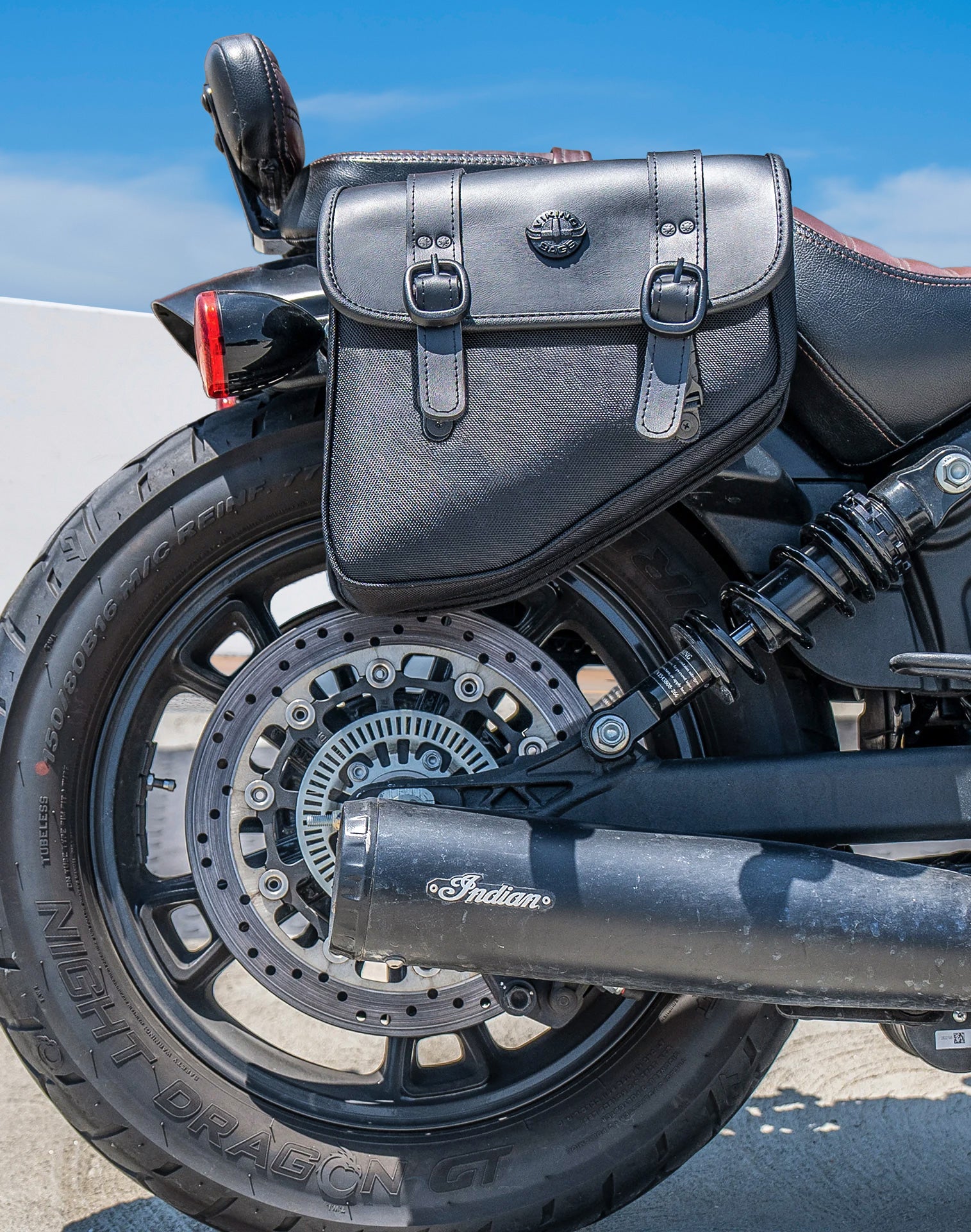 8L - Pony Indian Scout Rogue Sixty Leather Saddlebags Lifestyle