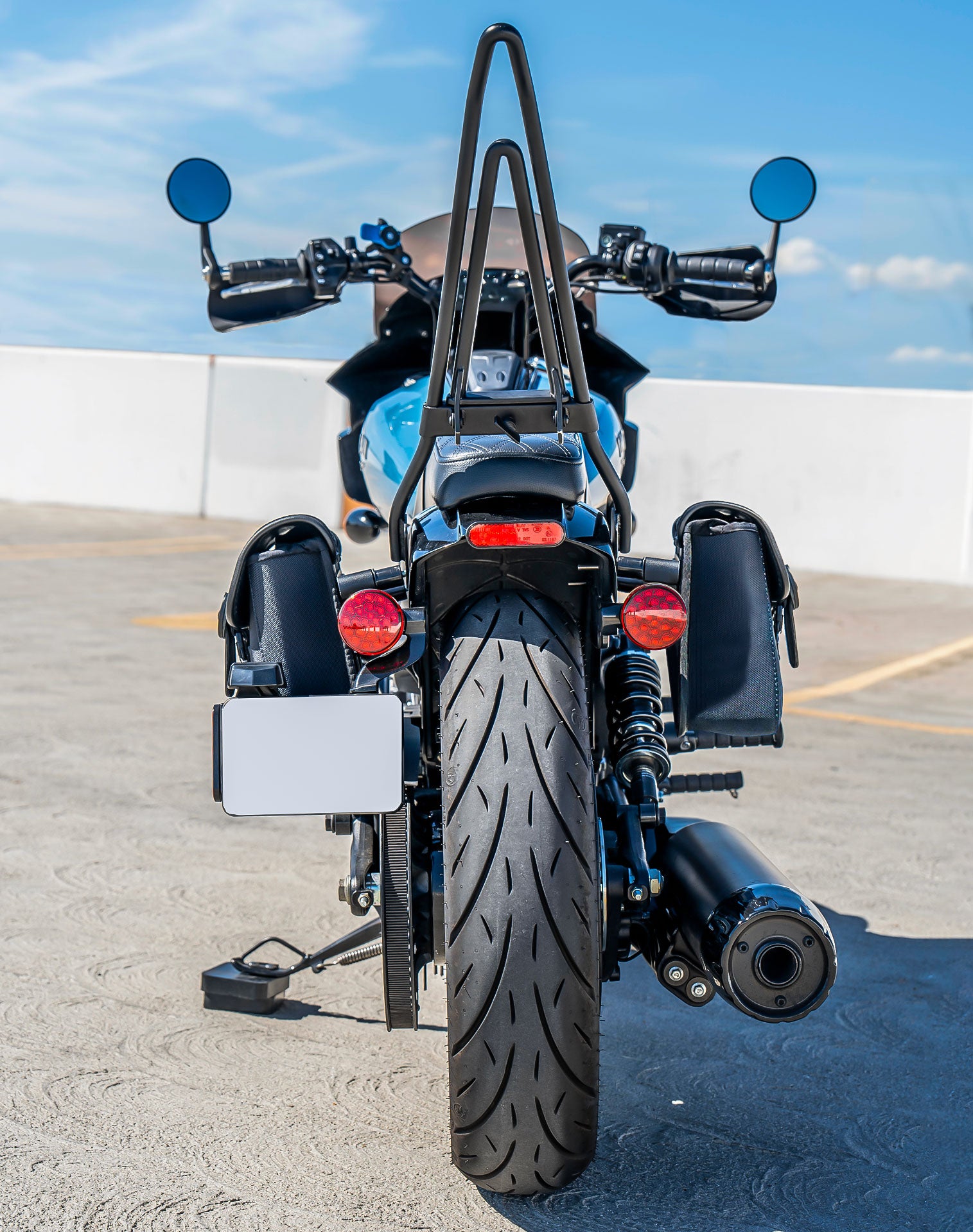 8L - Pony Indian Scout Sixty Bobber Leather Motorcycle Saddlebags Lifestyle