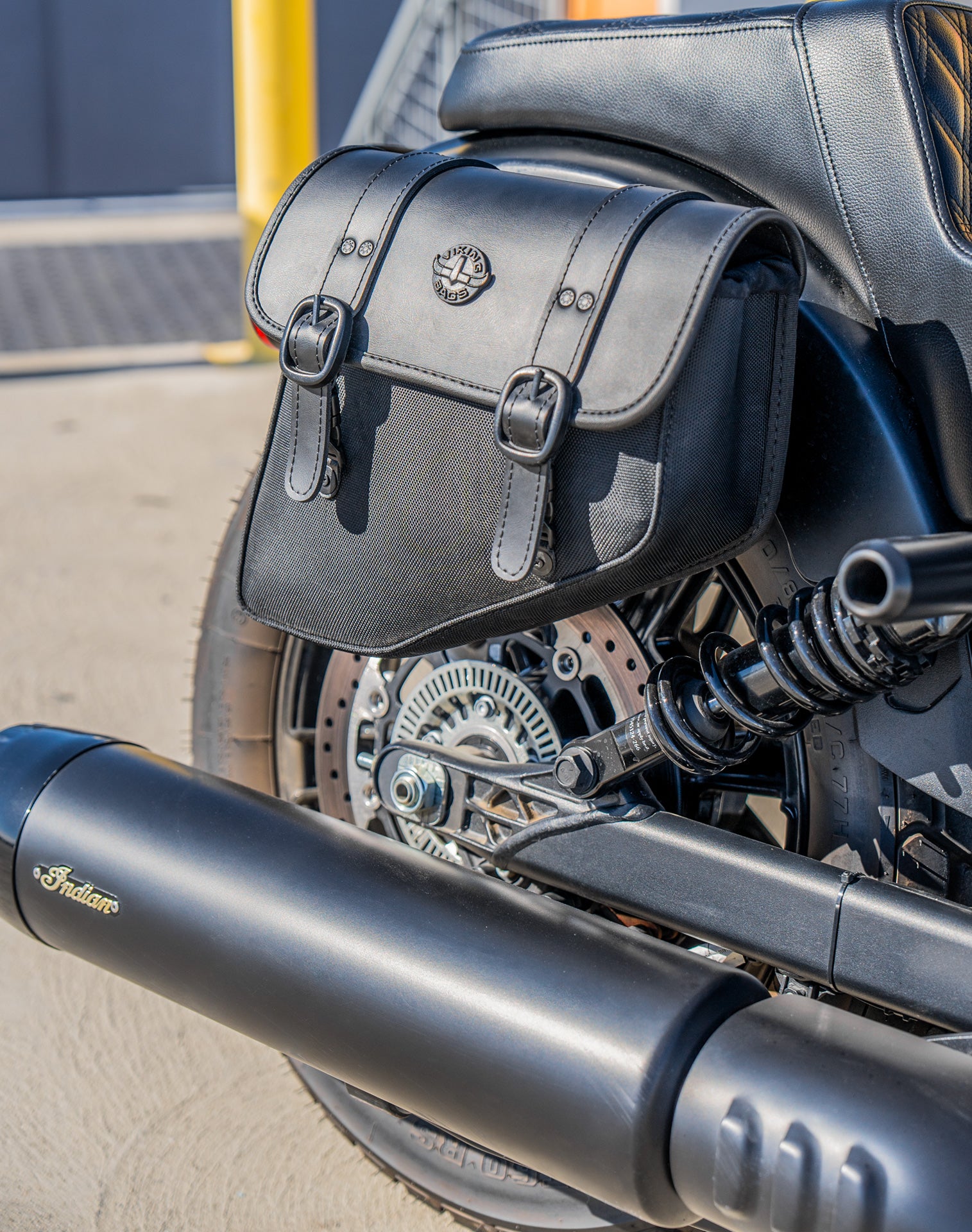 8L - Pony Indian Sport Scout Leather Motorcycle Saddlebags Lifestyle
