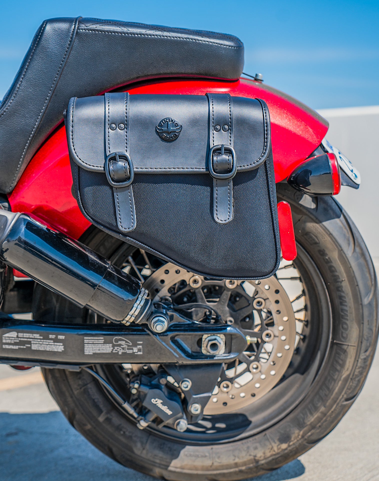 8L - Pony Indian Super Chief Leather Motorcycle Saddlebags Lifestyle
