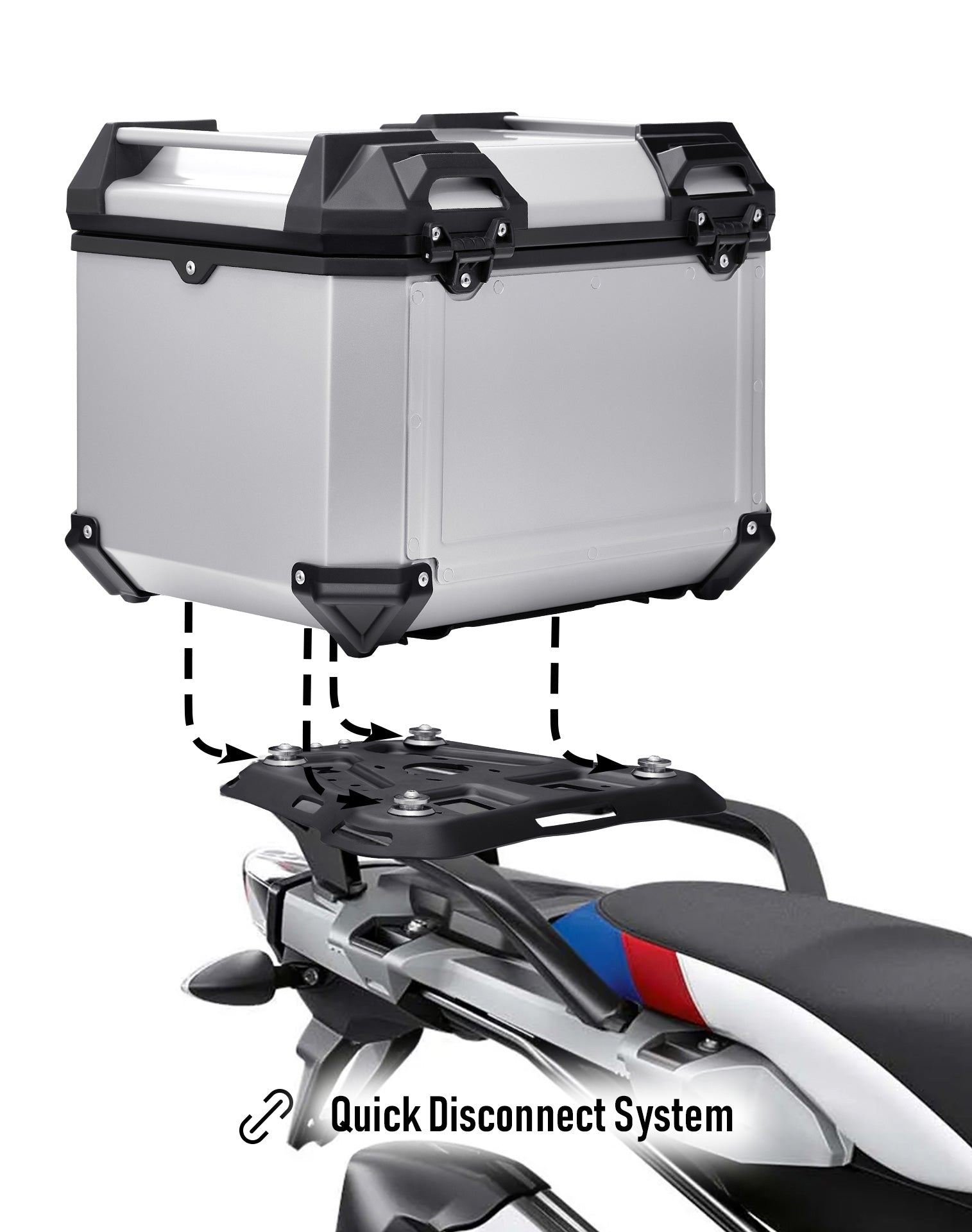 38L - Apex XL Aluminum Top Case Silver Quick Disconnect System